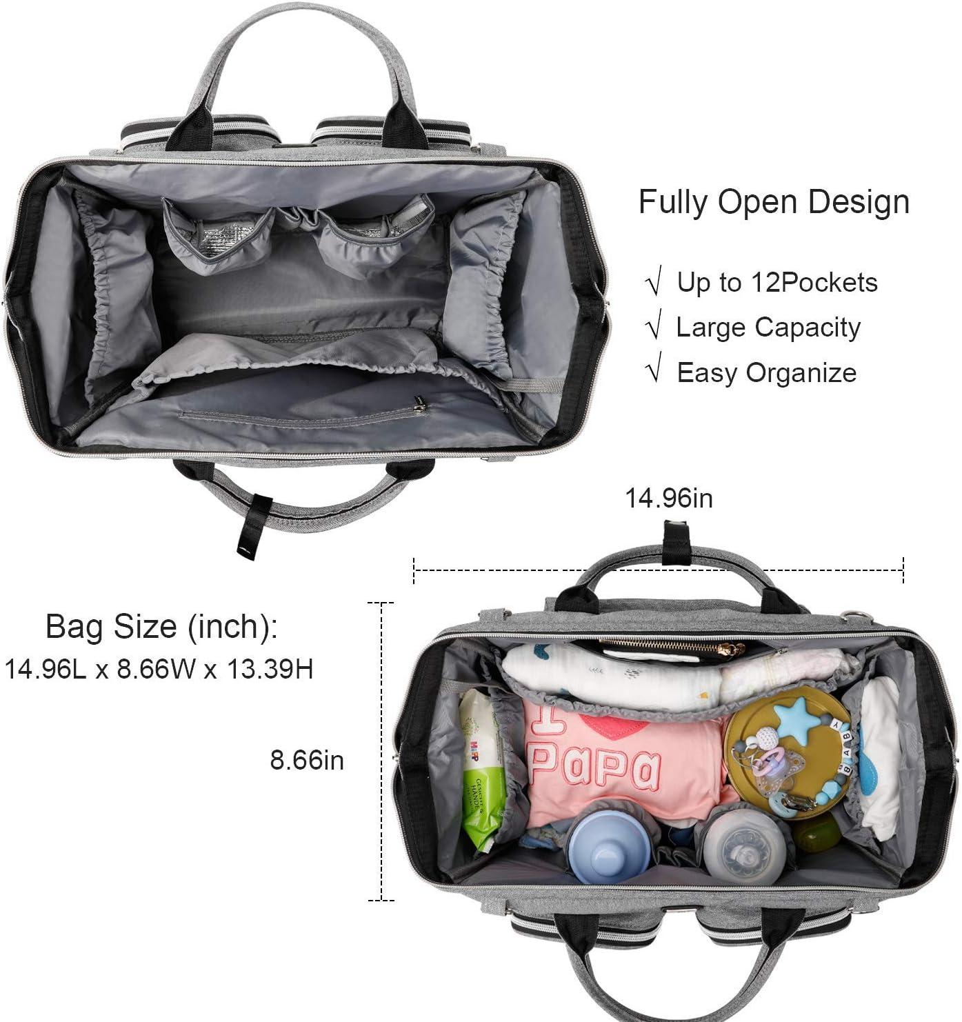 Pomelo Best Baby Changing Bag with Pram Clips and Changing Mat Grey