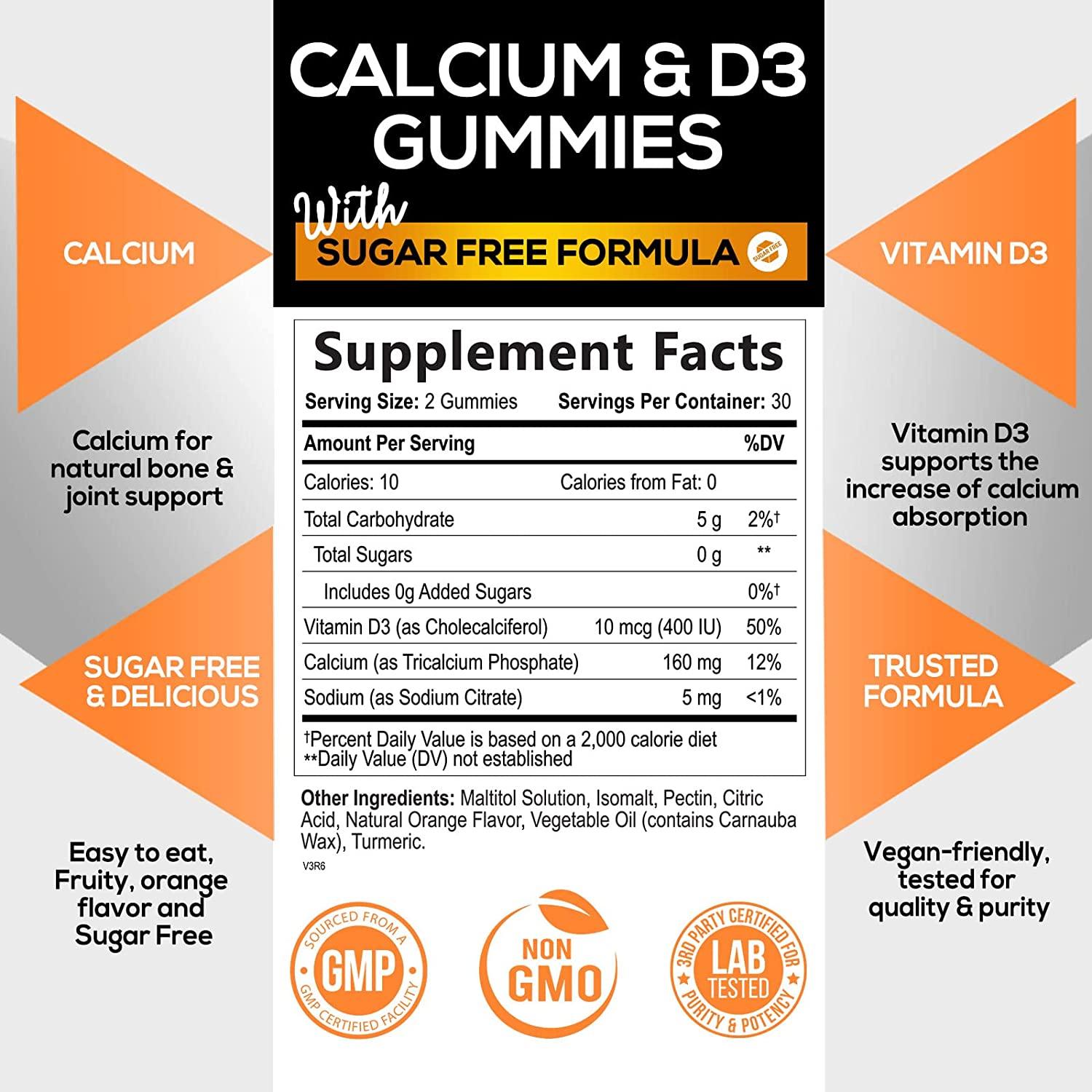 Sugar Free Calcium Gummies with Vitamin D3 Premium Calcium Phosphate