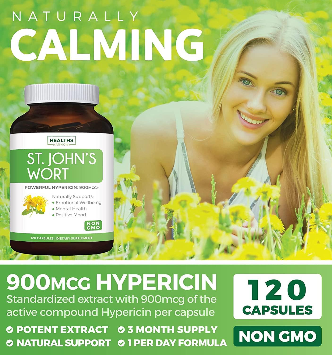 St. John's Wort 900mcg Hypericin 120 Capsules NonGMO Extract Supplement 500mg OilFree