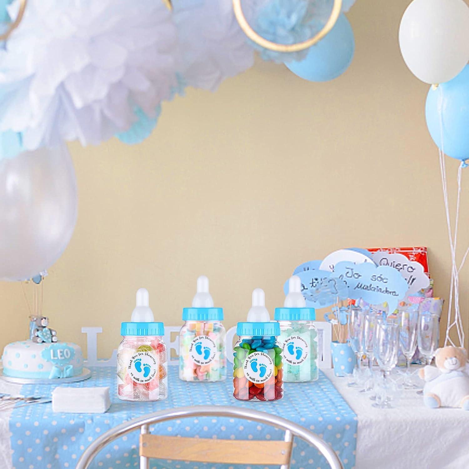 60 Pcs Blue Baby Shower Mini Milk Bottles with 500 Thank You Stickers