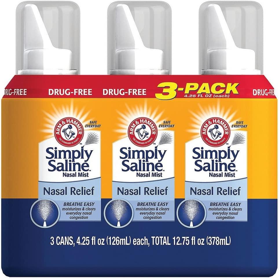 Arm & Hammer Simply Saline Nasal Mist Giant Size 6 Packs of 4.25 Oz