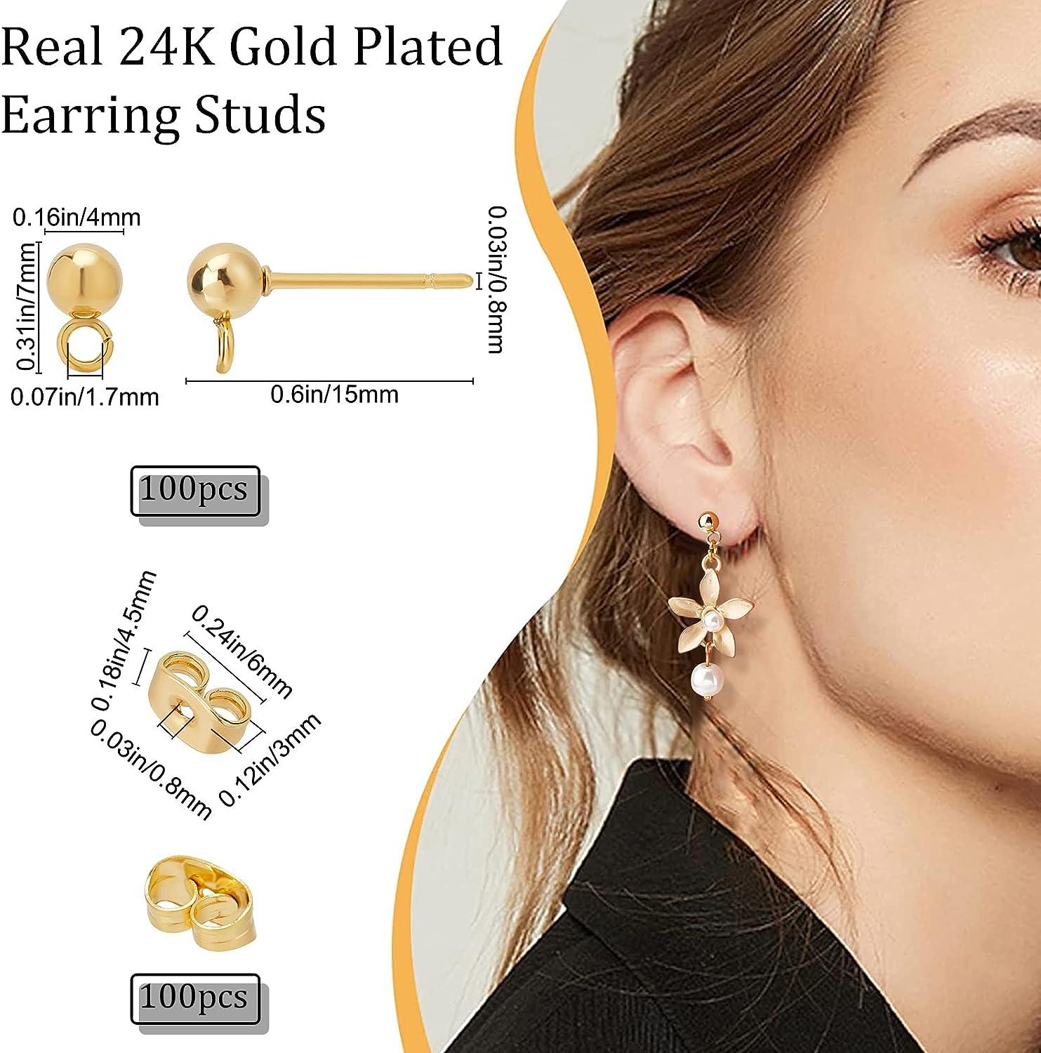 Beebeecraft 100PCS 24K Gold Plated Earring Studs with Butterfly