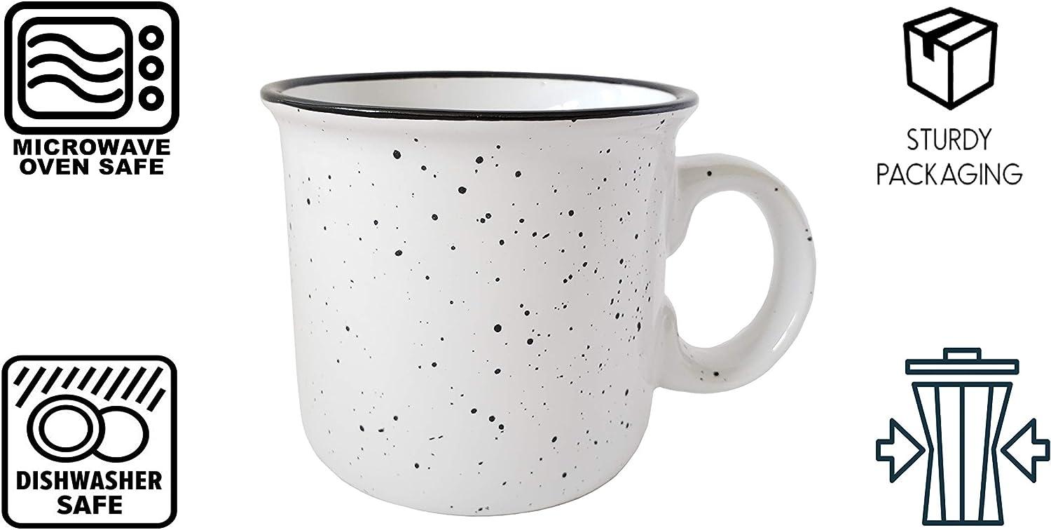 14oz Ceramic Campfire Coffee Mugs Set of 4, White with Speckled Finish