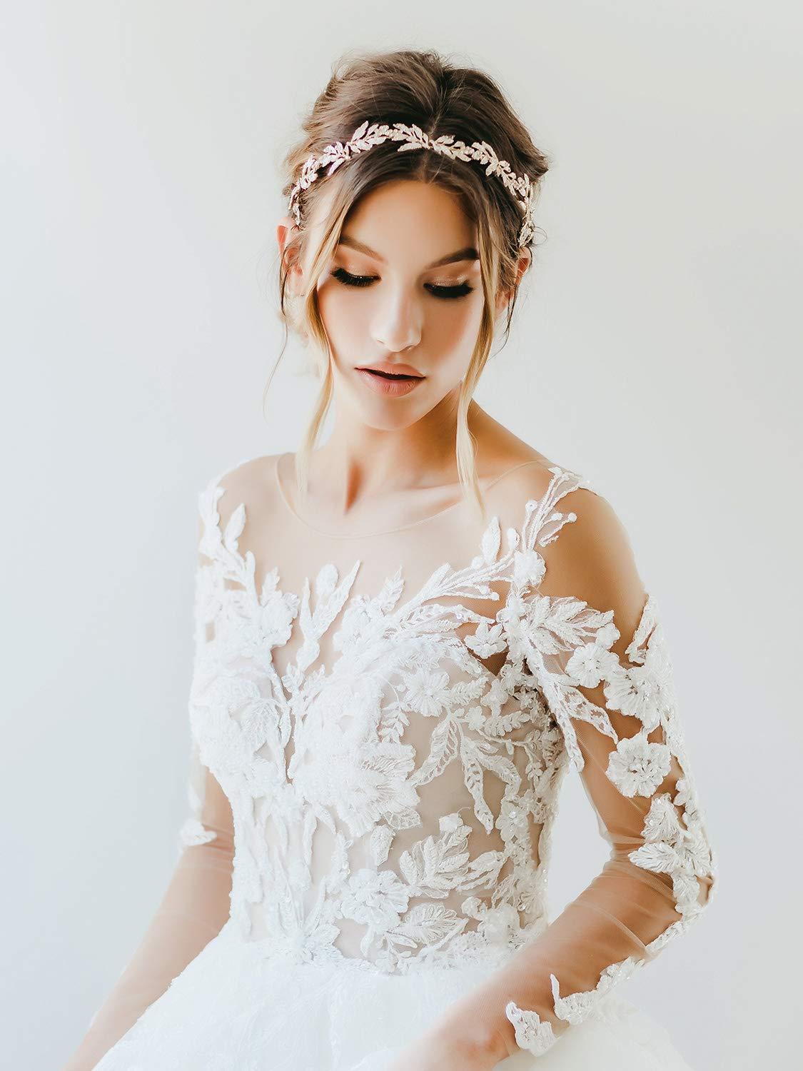 Wedding Headband SWEETV Handmade Flower-Leaf Bridal Headpiece