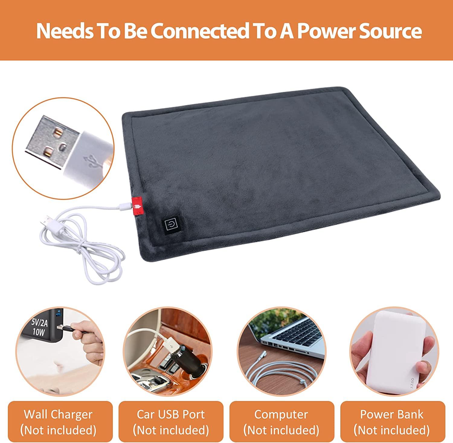 Comfheat USB Heating Pad for Pain Relief, Portable Heated Car Travel Blanket Pads Heat Settings