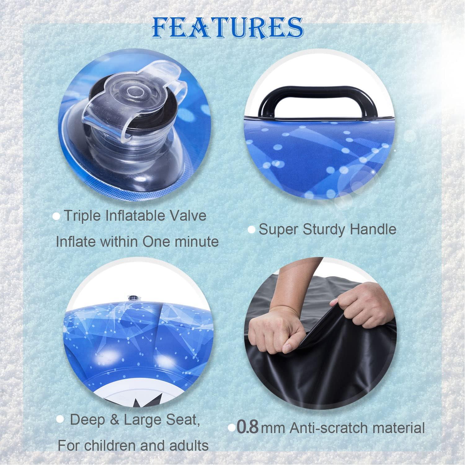 Snow Tube, 47 Inch Inflatable Snow Sleds For Kids And Adults Cold Resistant Thickened Heavy Duty Hard Sled Snow Bottom With Handles Winter Outdoor Sports Toys Gifts For Boys Girls Family Activities