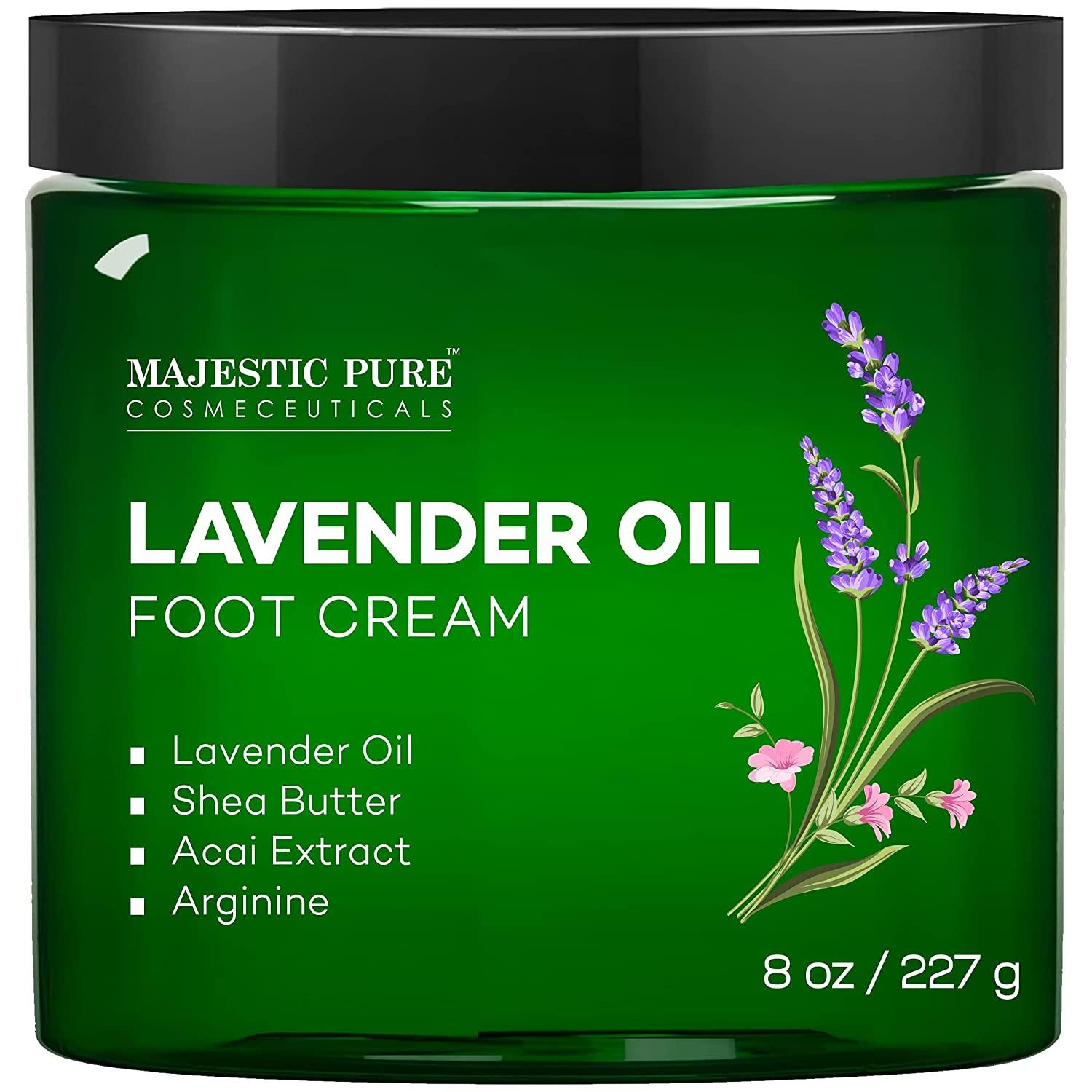MAJESTIC PURE Lavender Oil Foot Cream, Warming Cream Calluses, Dry Cracked Feet, Hands, Heels