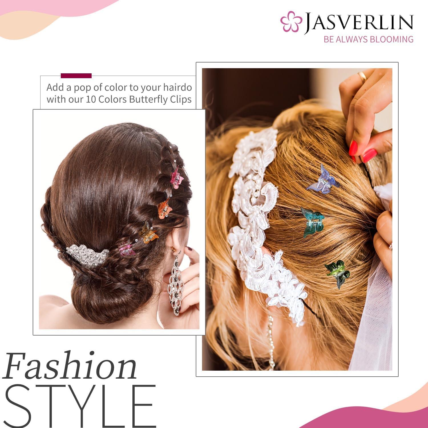 JASVERLIN Gradient Butterfly Hair Clips 50pcs 10 Colors Mini