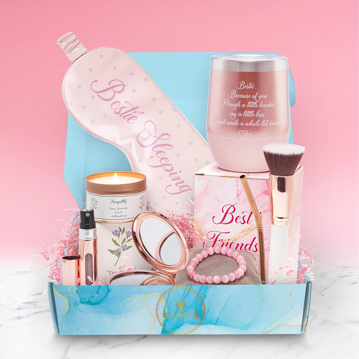 Best Friend Gift Basket - Gifts for Teenage Girls - Best Friend Birthday  Gifts for Women - Best Friend Gift Box - Pink Tumbler Perfume Atomizer  Make-up Mirror Sleep Mask Candle and more