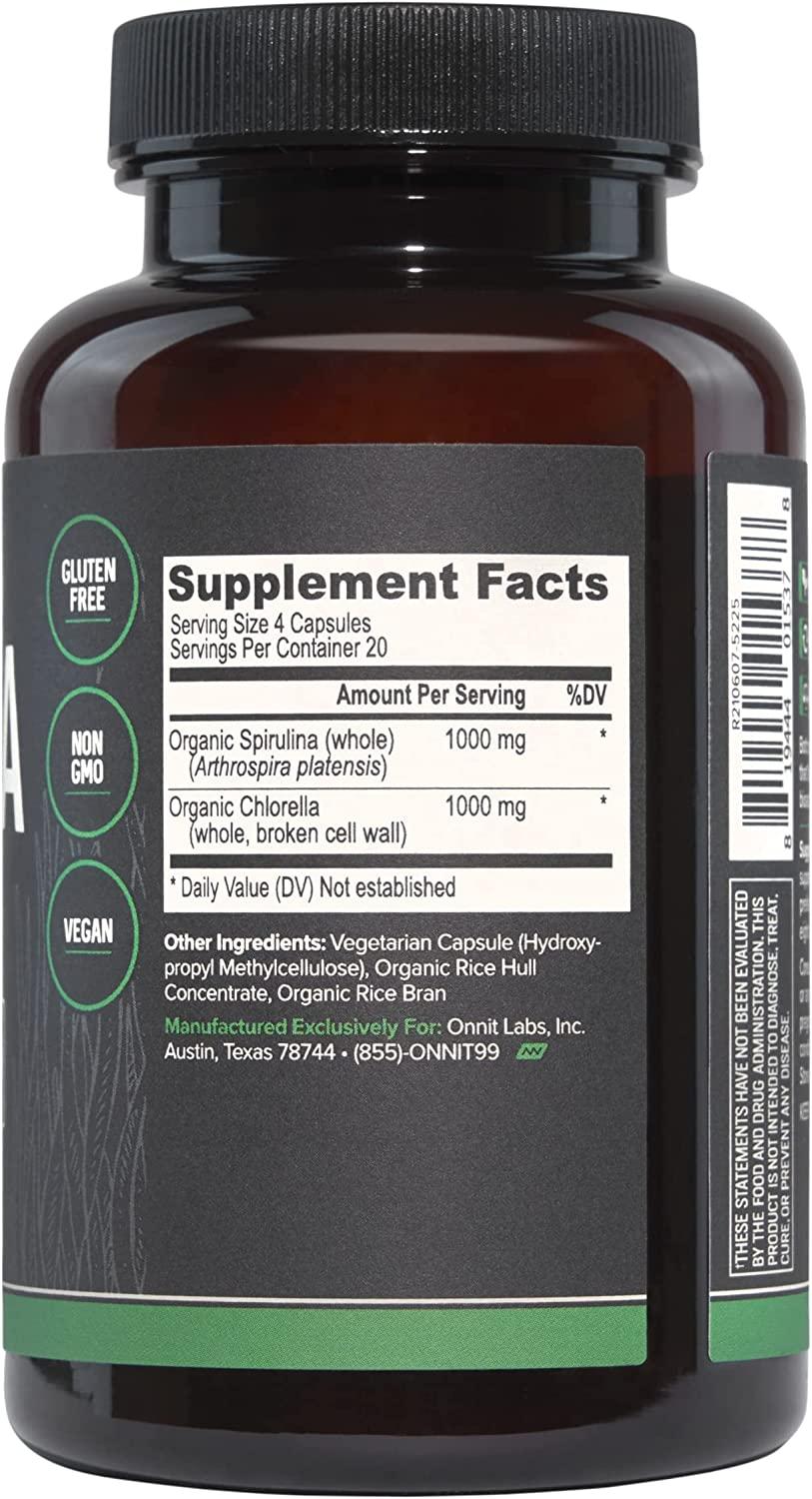 Onnit Spirulina and Chlorella Nutrient Rich Greens Supplement (80ct)