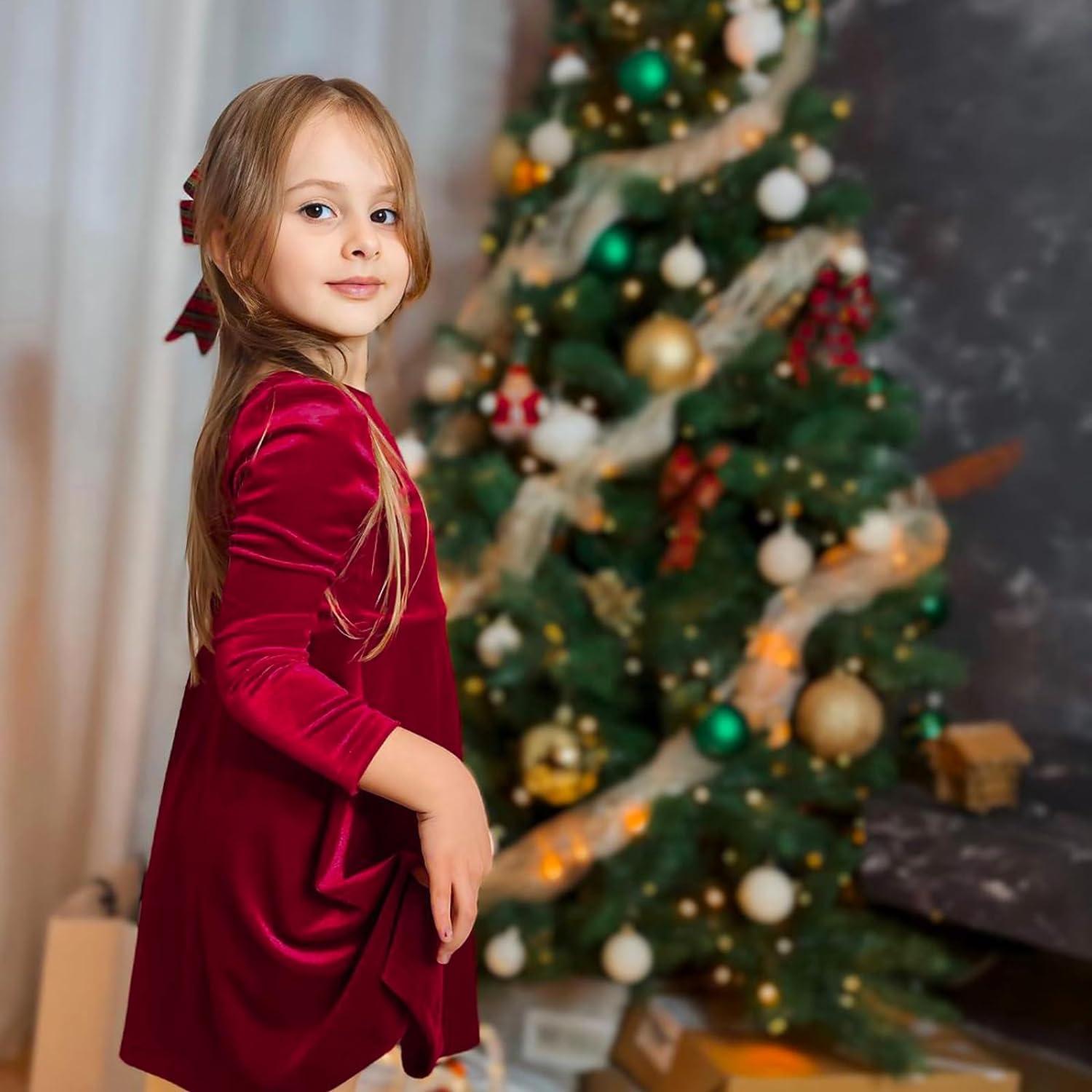 Miipat Baby Girls Velvet Dress Toddler Girl Long Sleeve Dresses Fall Winter Elegant Kids Princess Birthday Party Wedding Dress 3-4 Years Green