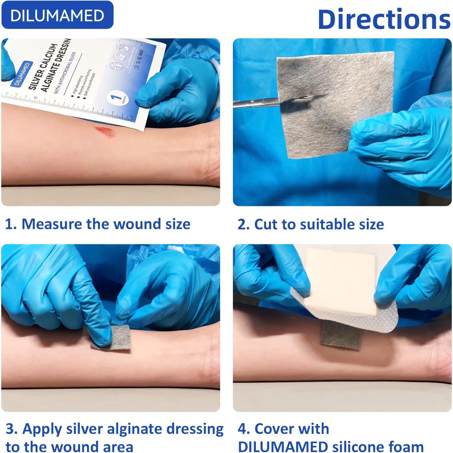 DILUMAMED Silver Calcium Alginate Wound Dressing 4x4 (Pack of 12) - High Absorption Bandage for Bed Sores, Pressure Sores, Leg Ulcers, Diabetic Foot Wound Care | Buy Now with Express International Delivery | GoSupps.com DILUMAMED Silver Calcium Alginate Wound Dressing 4x4 (Pack of 12) - High Absorption Bandage for Bed Sores, Pressure Sores, Leg Ulcers, Diabetic Foot Wound Care | Buy Now with Express International Delivery | GoSupps.com