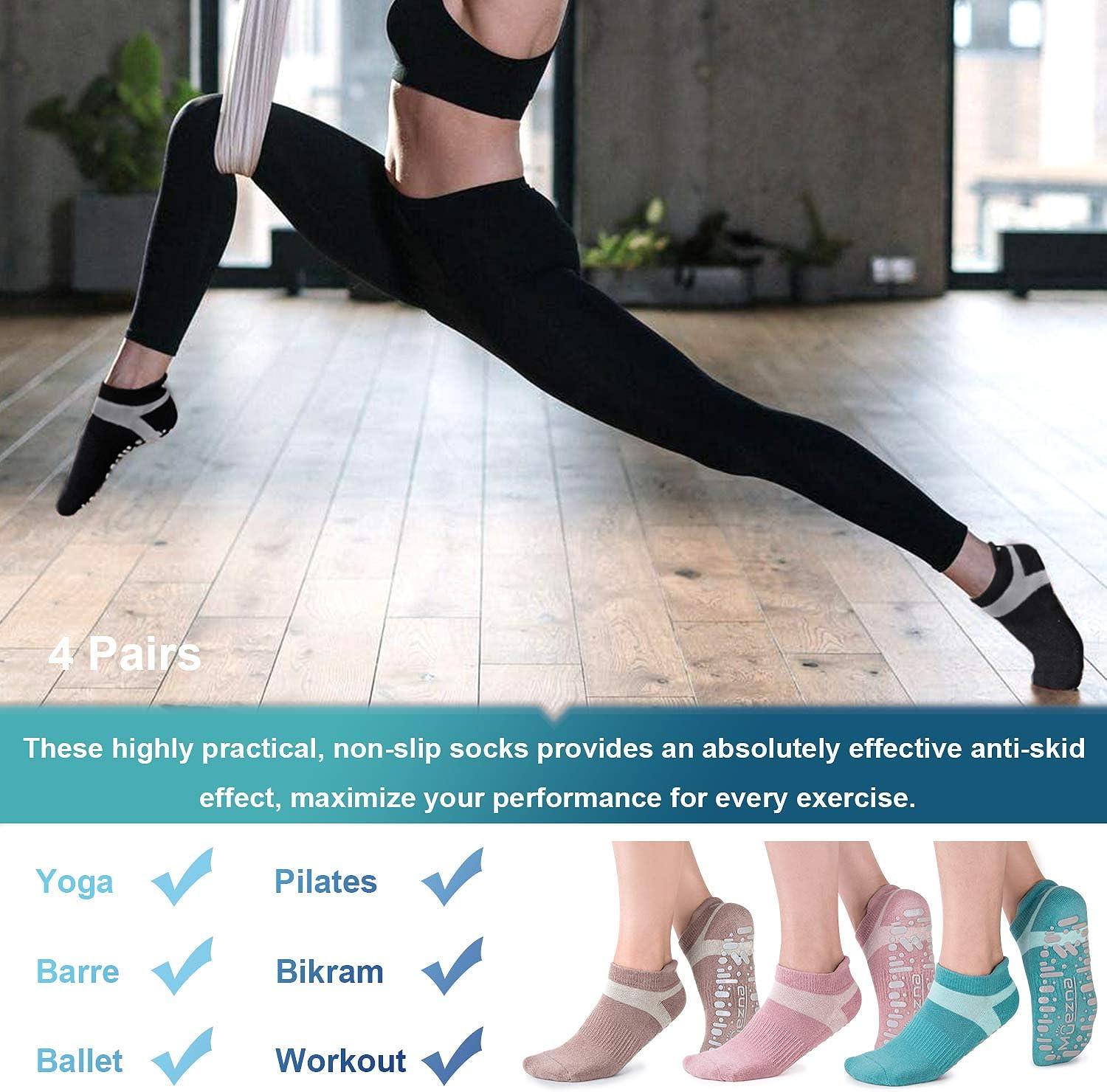 4 Pairs Non Slip Yoga Pilates Grip Socks, Anti Skid Hospital Workout Barre  Ballet Grip Socks for Women and Men