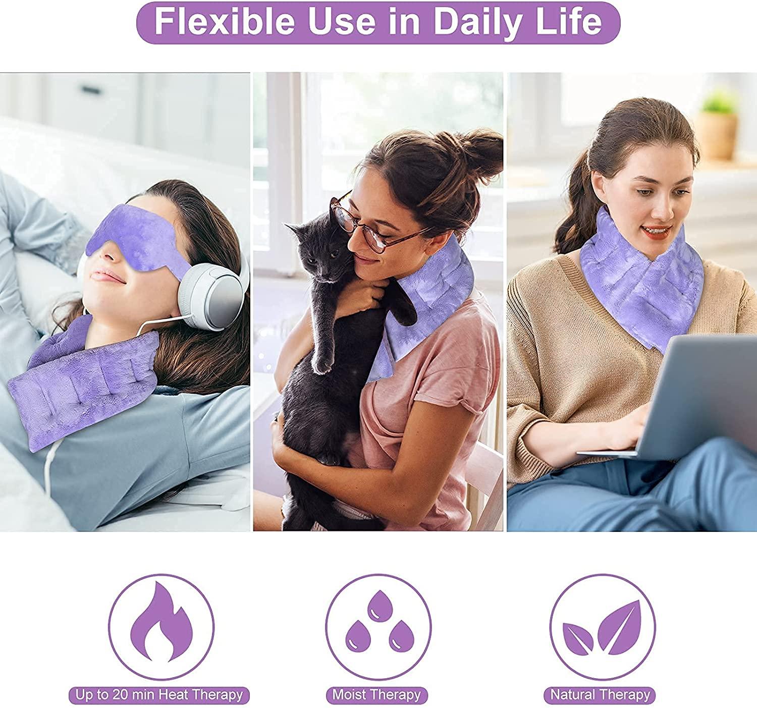 SuzziPad Microwavable Heating Pad for Neck Pain with Heated Eye Mask