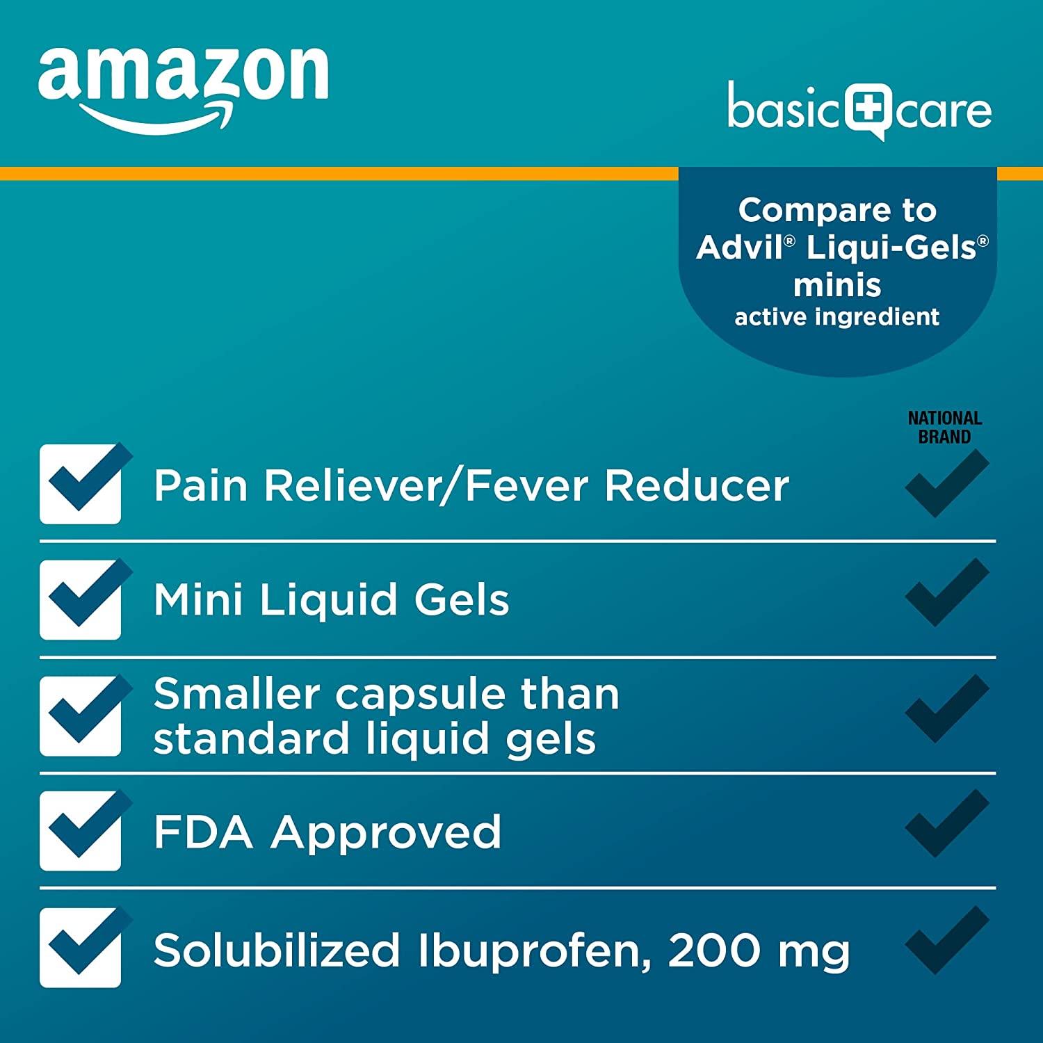 Amazon Basic Care Ibuprofen Liquid Mini Gels 300 ct 300 Count (Pack of
