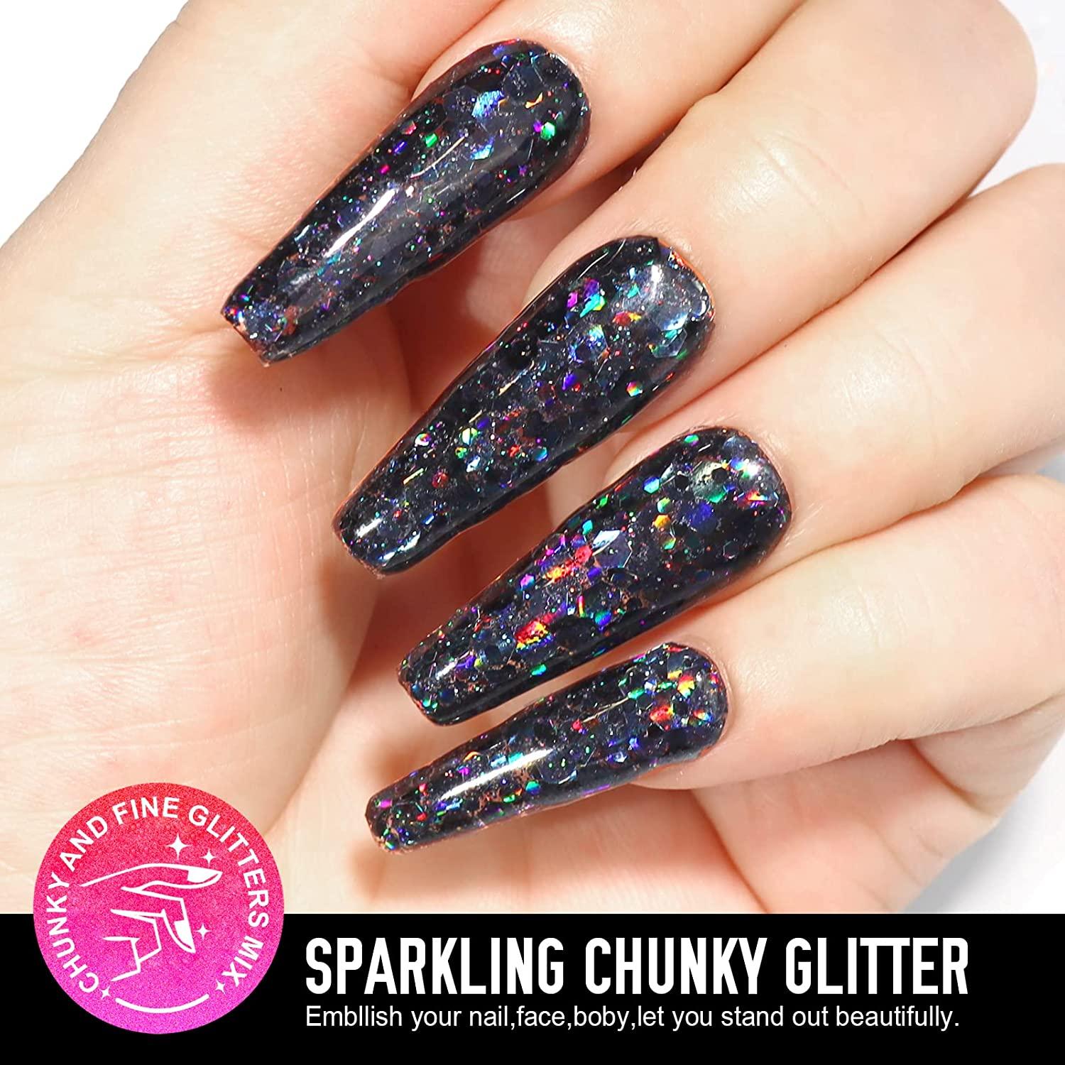 Festival Chunky and Fine Glitter Mix, Teenitor Iridescent Glitter Flakes with Glitter Primer