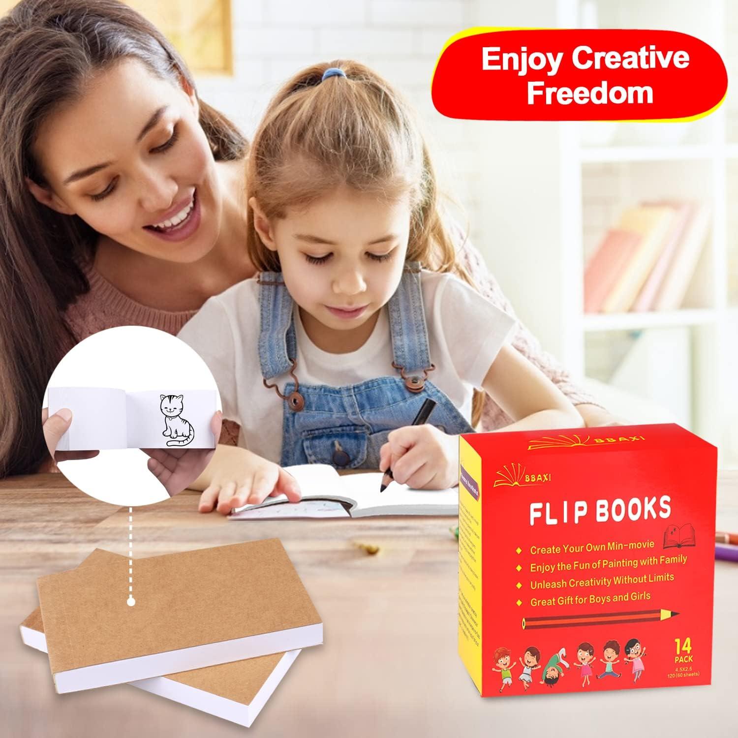 14 Pack Blank Flipbooks, 840 Sheets (1680 Pages) Flip Book Paper for  Animation, Sketching and Cartoon Creation, 120GSM No Bleed Drawing Paper  and Sewn Binding (4.5 x 2.5)