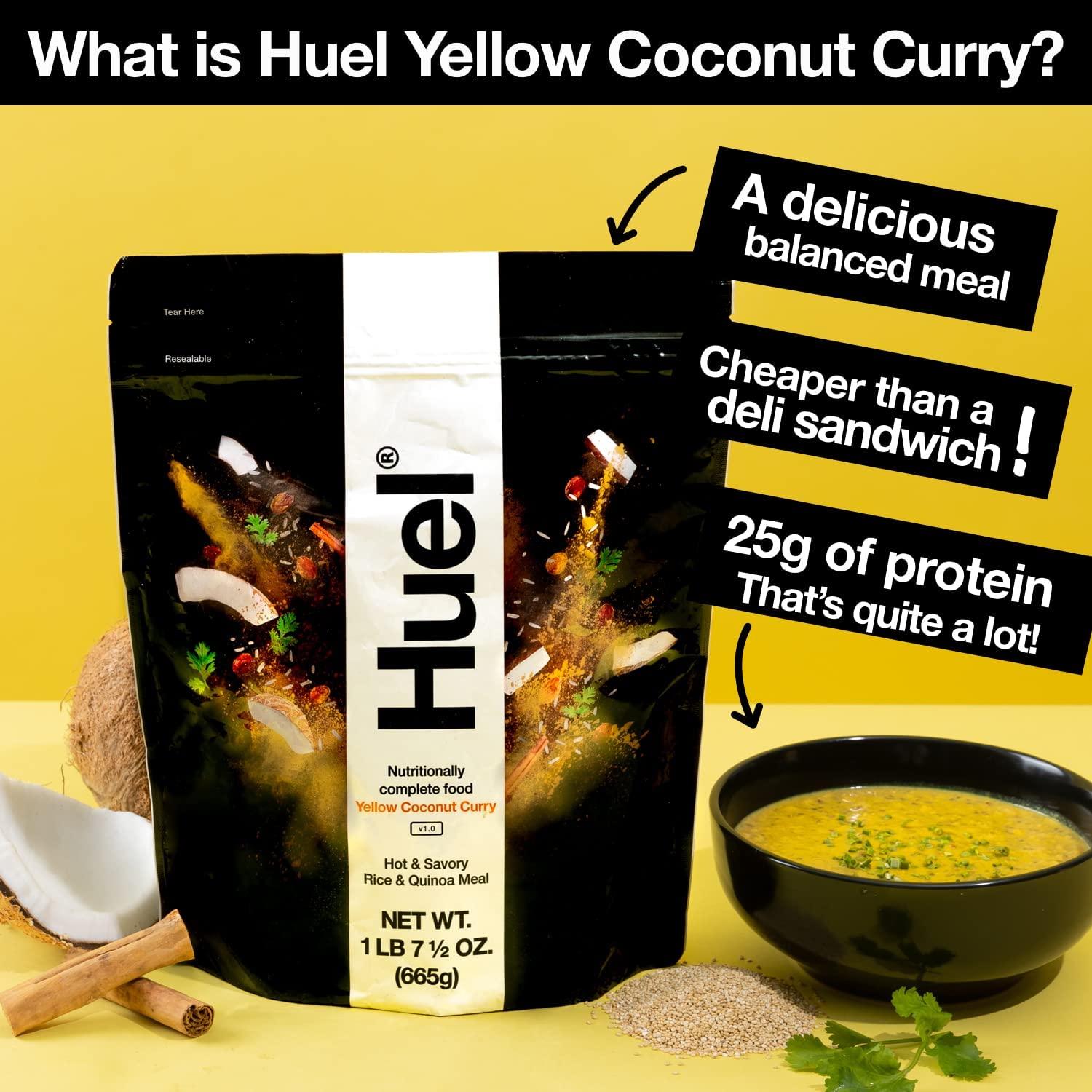 Huel Yellow Coconut Curry Hot and Savory Meal Replacement 14 Scoops, 25g Protein, 8g Fiber, 27