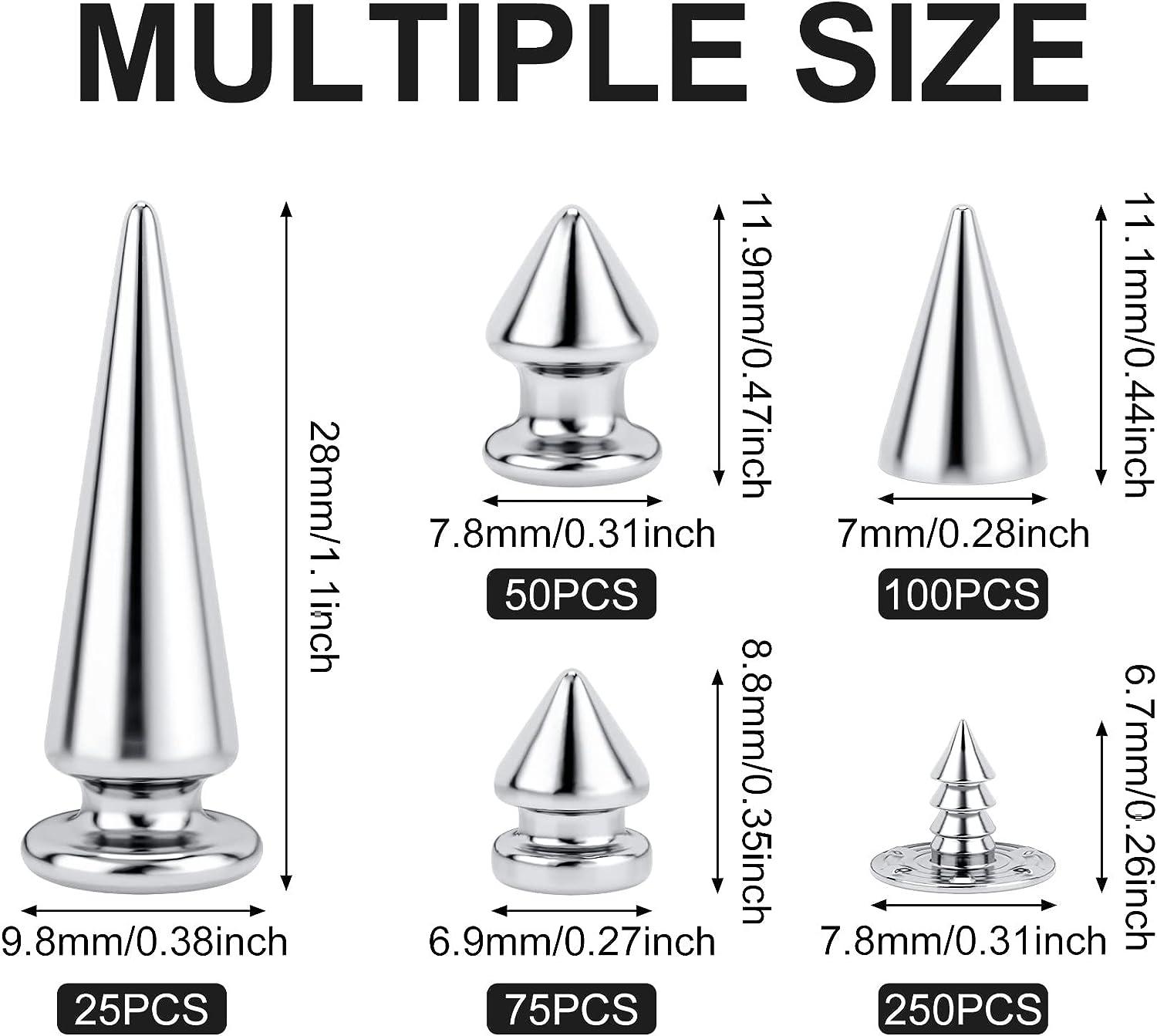 Metal Silver Screwback Spike Cone Punk Studs for Clothing, Bags, Shoes,  Bullet Shaped, DIY Leather-craft Purse Costume Decorations 