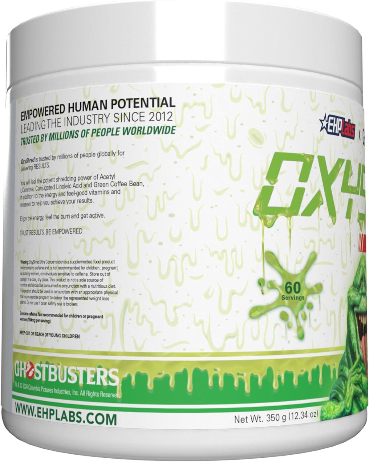 EHPlabs x Ghostbusters OxyShred Thermogenic Pre Workout Powder & Shredding  Supplement - Clinically Proven Preworkout Powder with Acetyl L Carnitine  Energy Boost Drink - Slimer Lime 60 Servings