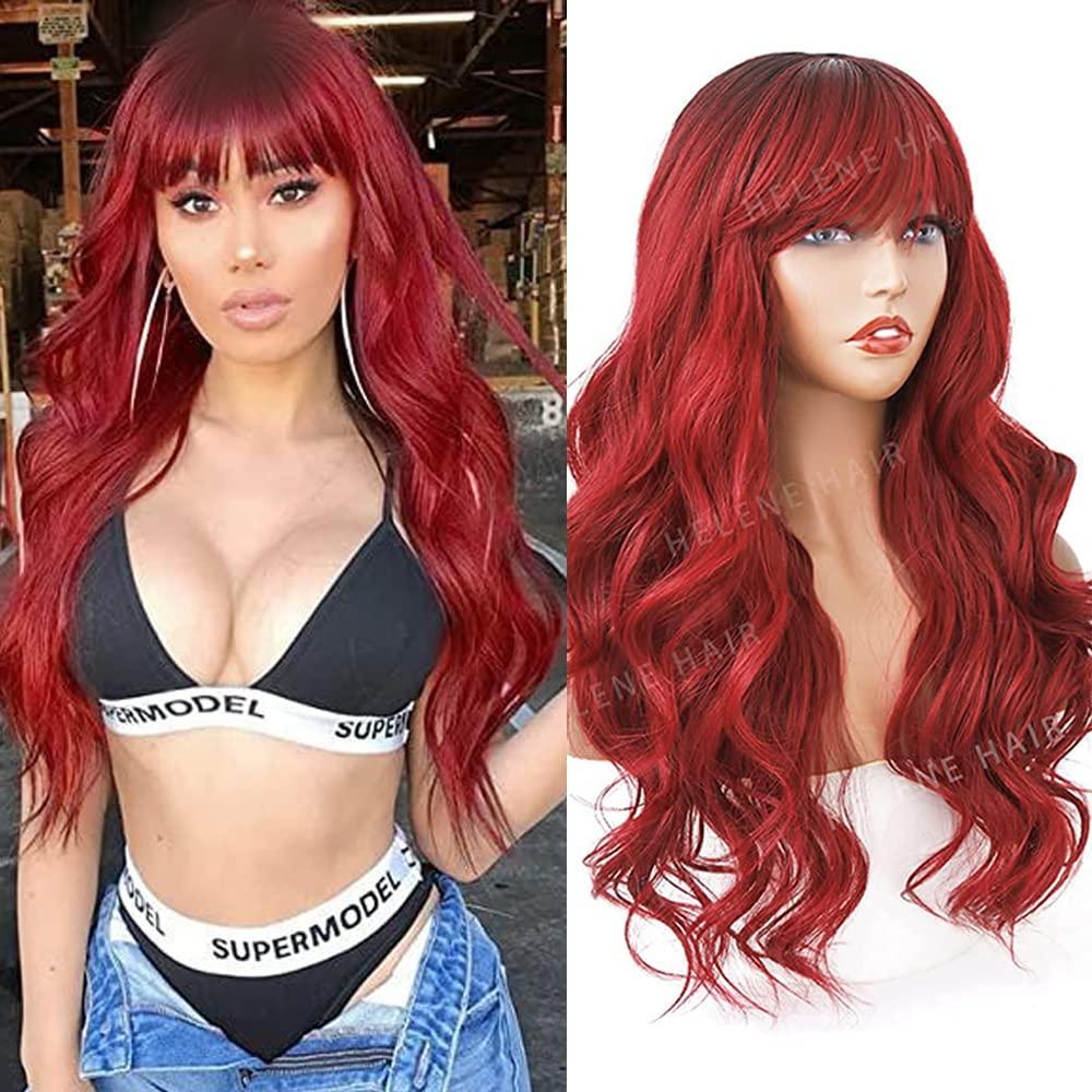 Red wigs with bangs cheap