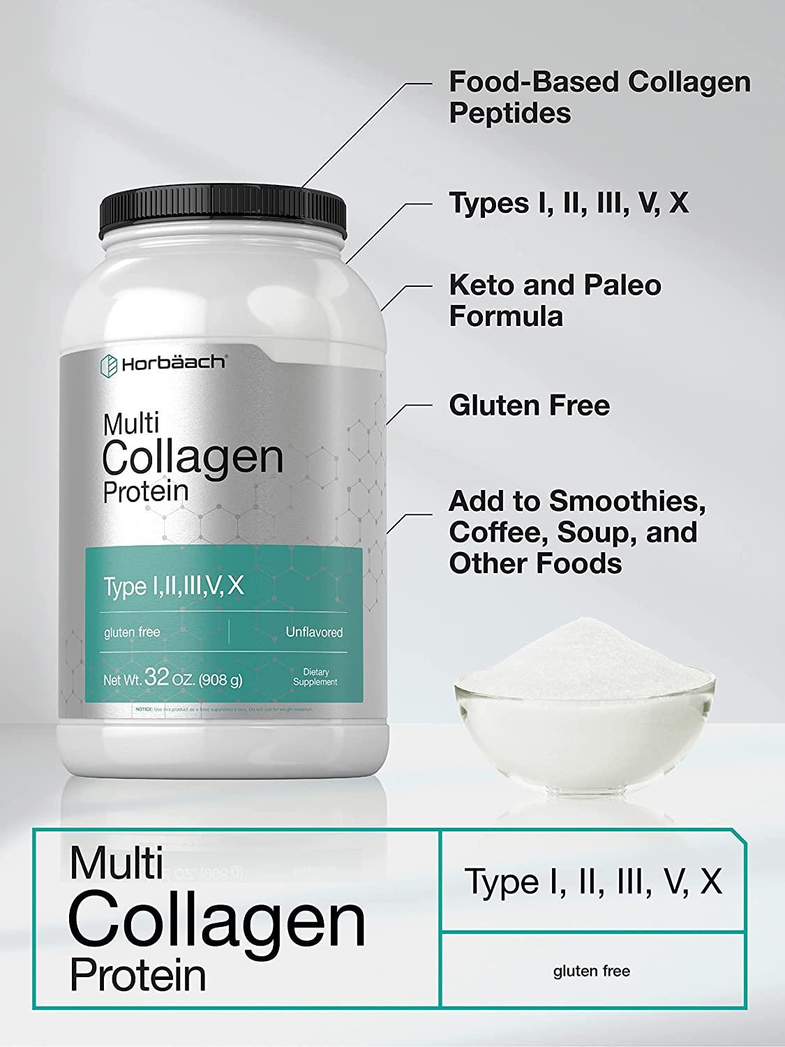 Multi Collagen Protein Powder 32 oz Type I, II, III, V, X