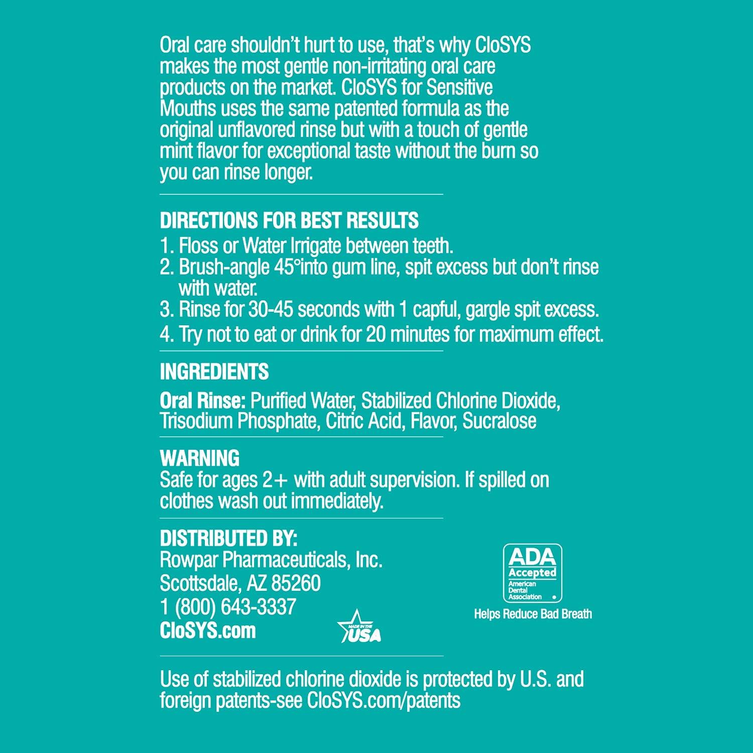 CloSYS Sensitive Mouthwash 32oz Alcohol and Dye Free, pH Balanced