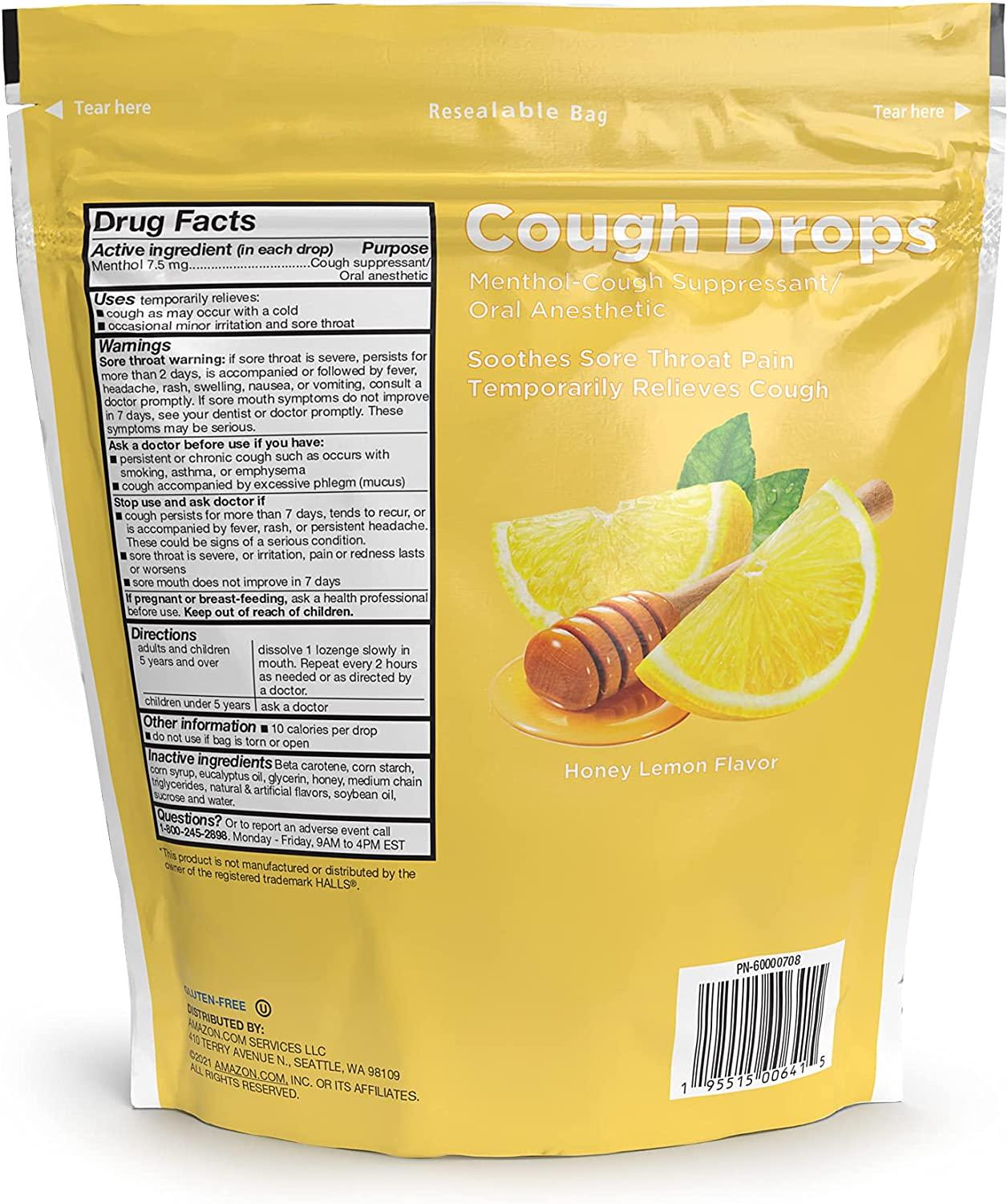 Amazon Basic Care Honey Lemon Cough Drops 160ct Soothing Relief