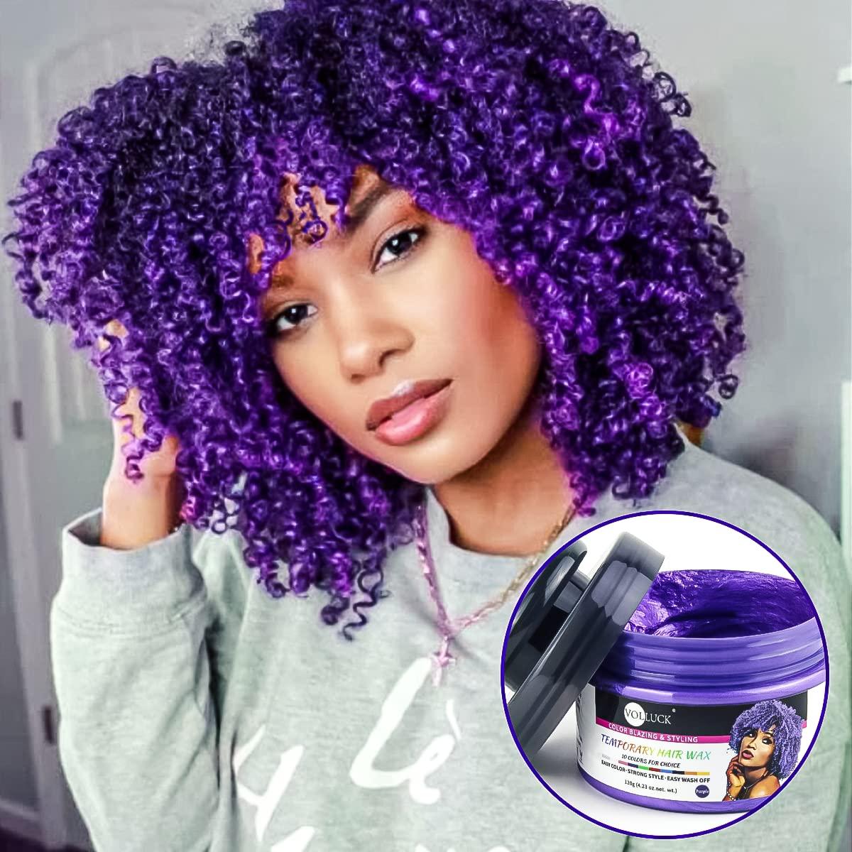 VOLLUCK Temporary Hair Color Wax Purple Hair Wax Color Natural Hair Dye  Hair Styling Clays for Halloween Christmas Cosplay Party 4.23 oz (Purple)  4.23 Ounce (Pack of 1) NEW-PURPLE