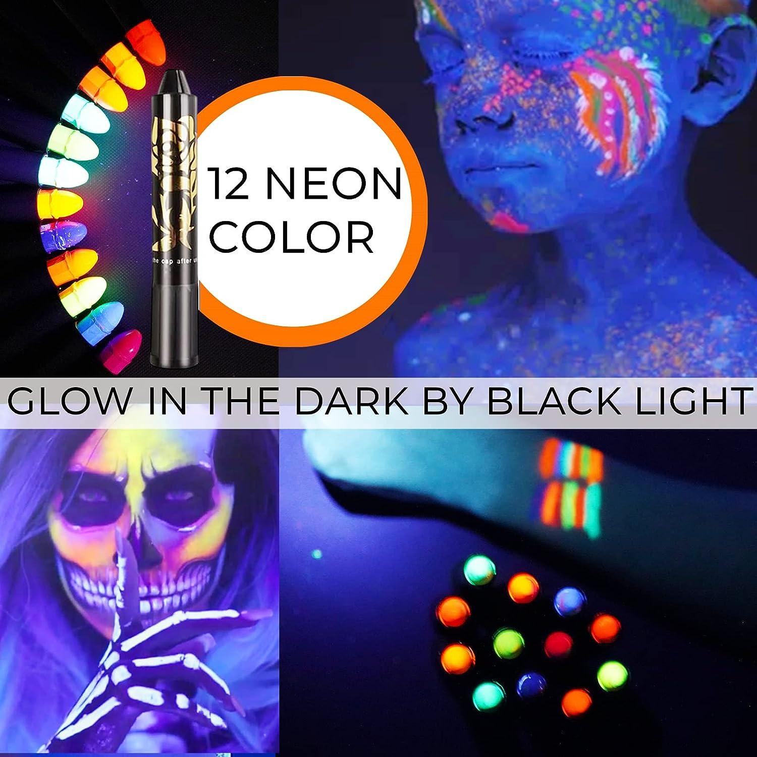 Glow in The Black Light Face & Body Paint, Neon Glow Fluorescent Face Paint  Crayons for Halloween Club Makeup Xmas Glow Party