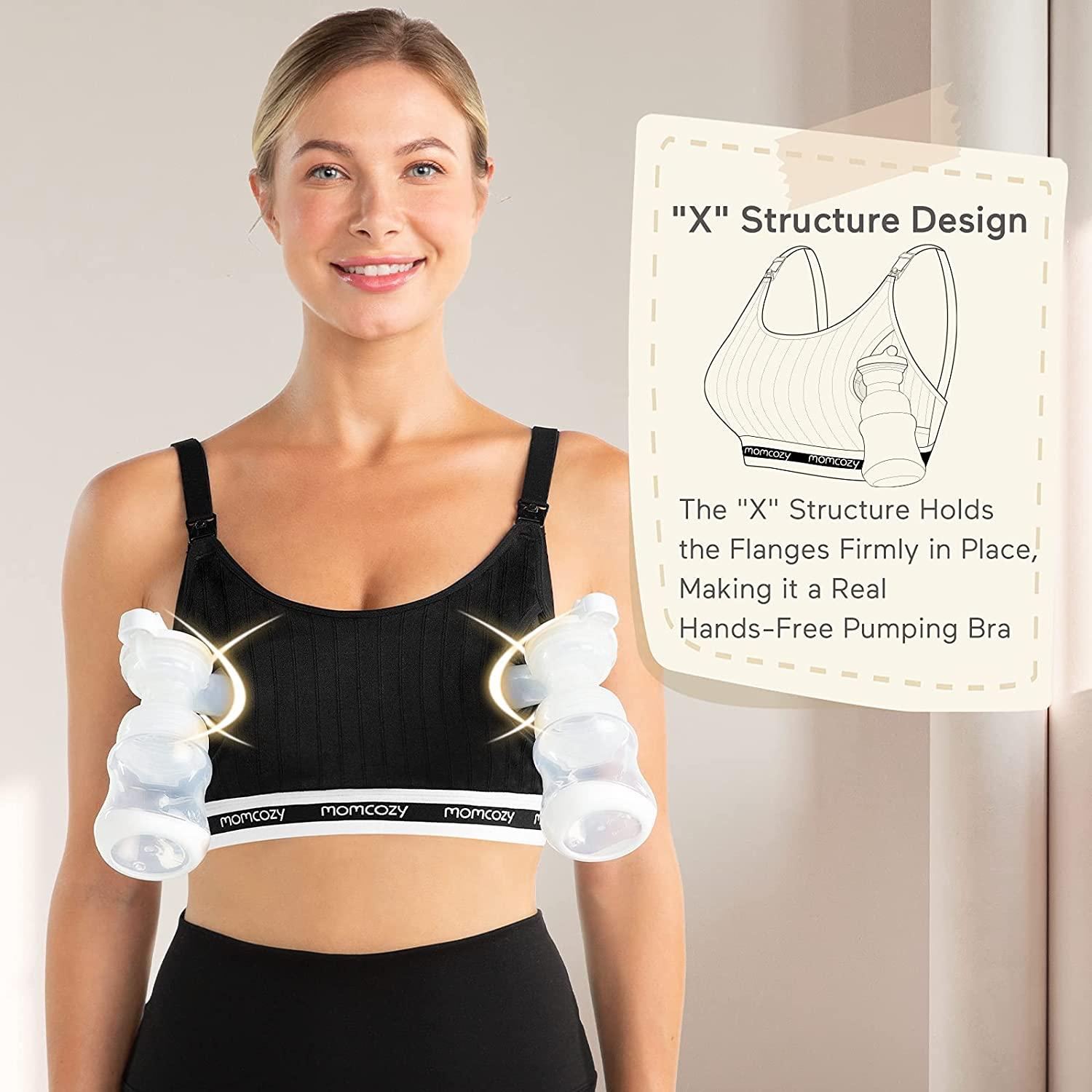Momcozy Seamless HandsFree Pumping Bra, Large Black Comfortable