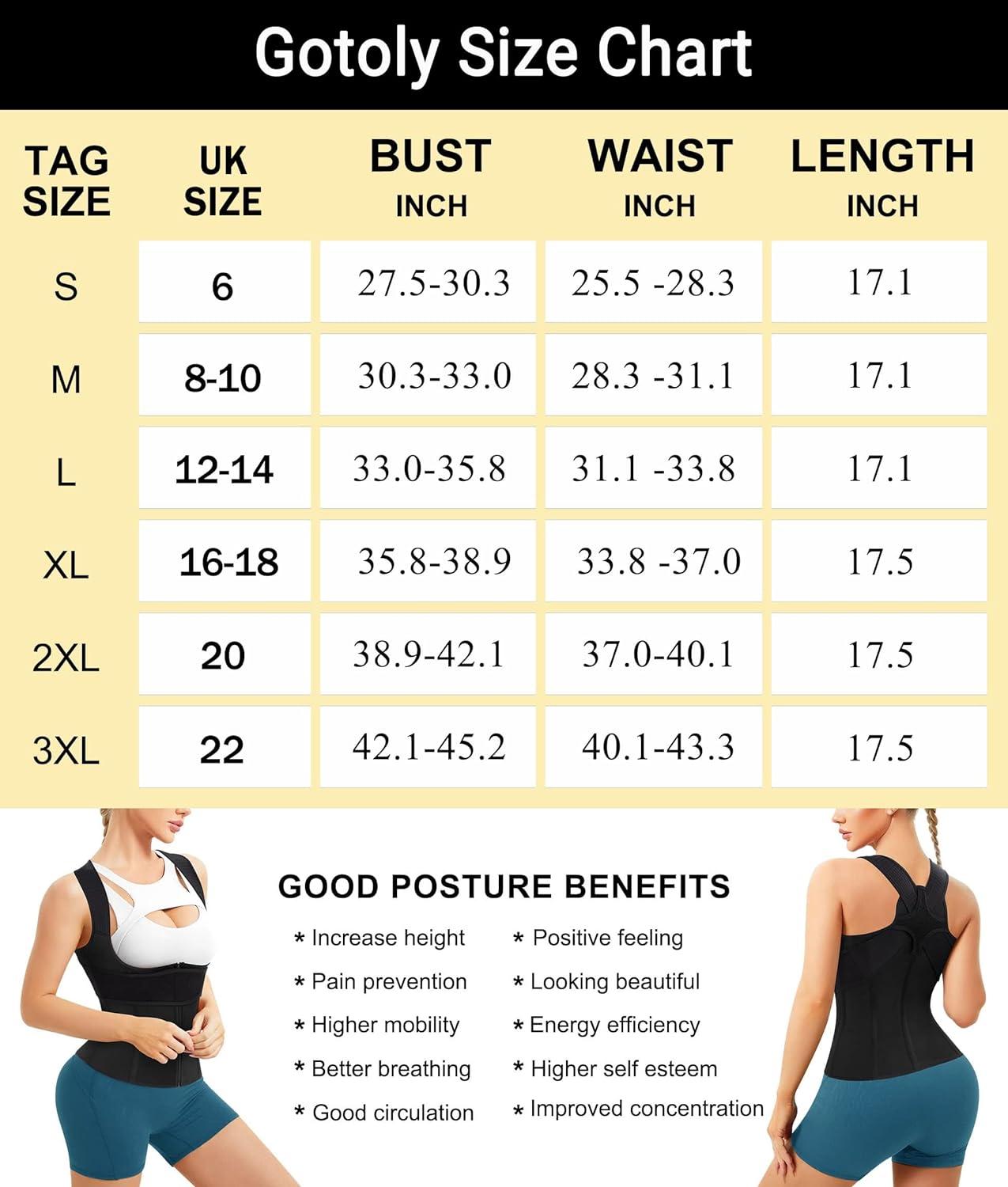 Gotoly Women Back Brace Posture Corrector Waist Trainer Vest Adjustable  Back Straightener Support for Spinal Neck Shoulder Tummy Control Body  Shaper Black L