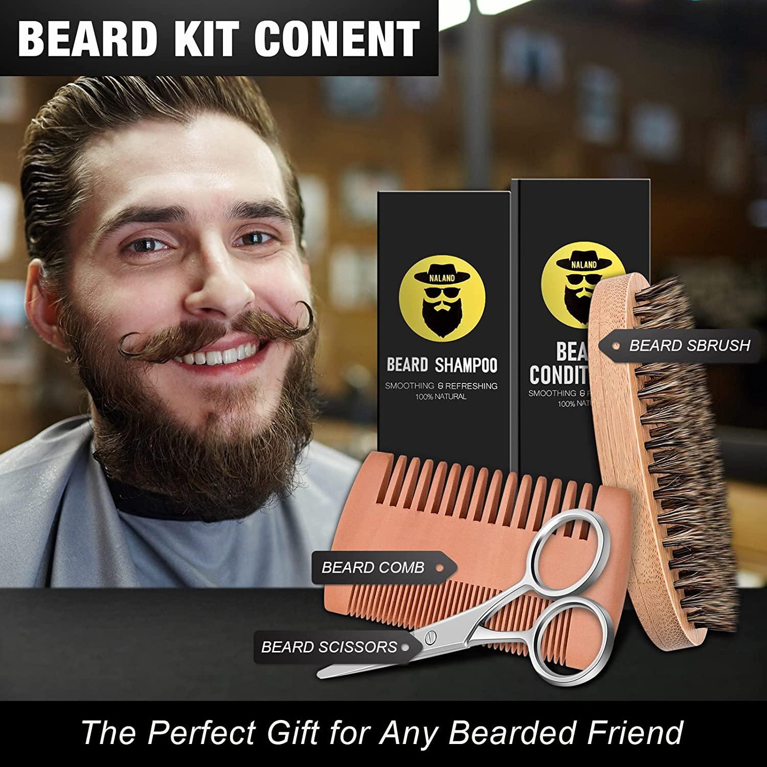 Beard Straightener Kit with Growth Oil, Wash Shampoo, Conditioner, Balm