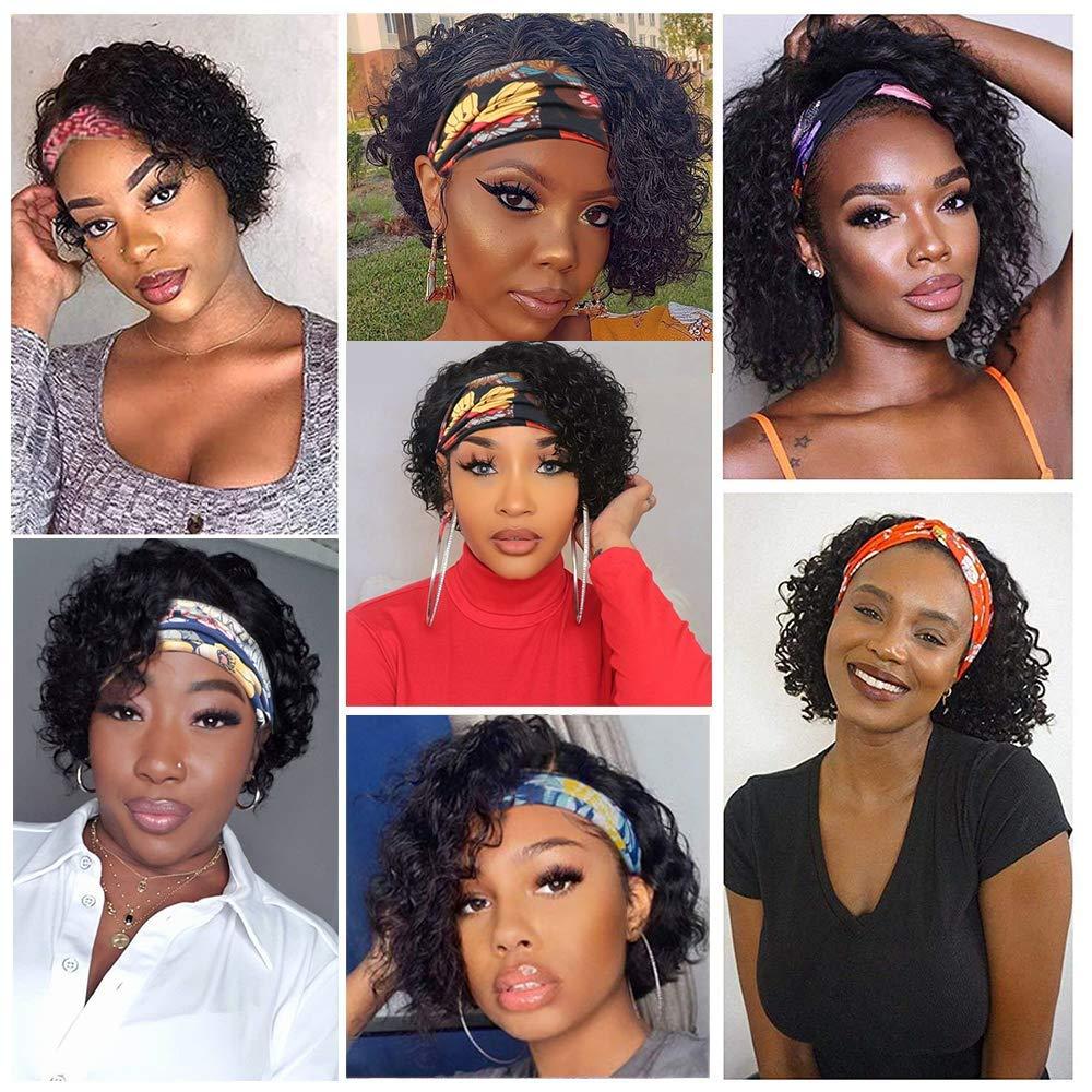 Sooolavely Deep Wave Headband Wigs for Black Women Pixie Cut Brazilian  Virgin Human Hair Wigs Deep Curly None Lace Front Wigs 150% Density (8  inch) 8 Inch pixie cut