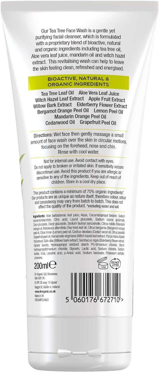 Dr Organic Tea Tree Face Wash 200ml Natural Vegan Formula Cruelty Dr Organic Tea Tree Face Wash 200ml Natural Vegan Formula Cruelty