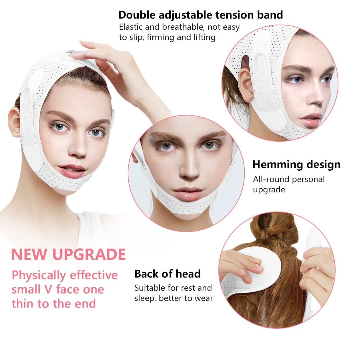 V Line Shaping Face Masks Reusable Face Slimming Strap Anti-Wrinkle Face  Mask Lifting Bandage for Double Chin and Saggy Face Skin (White) 2