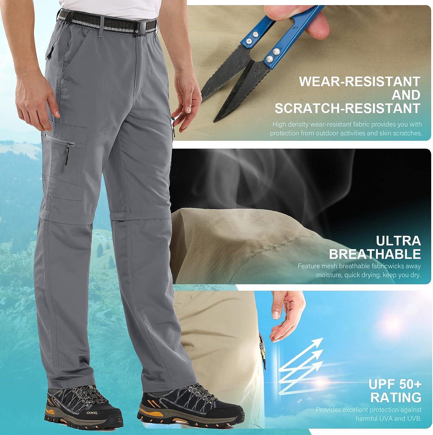 Mens Hiking Pants Convertible boy Scout Zip Off Shorts Lightweight Quick Dry  Breathable Fishing Safari Pants 34 1 Grey