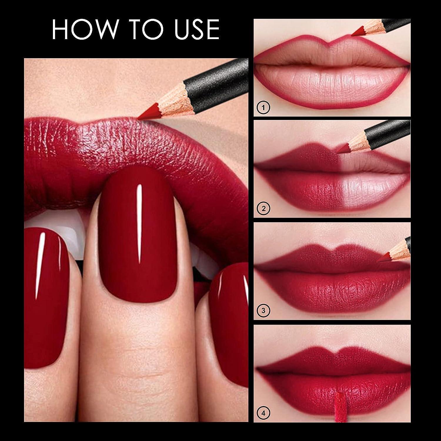 Erinde Dark Red Lip Liner Lipstick Set LongLasting Matte Velvet Finish Waterproof NonStick