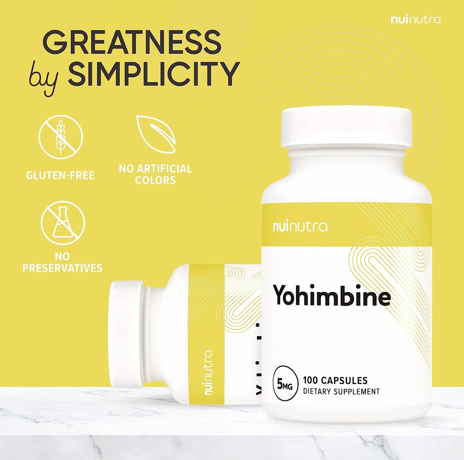 Nui Nutra Yohimbine HCl Extra Strength Supplement 5mg 100 Capsules