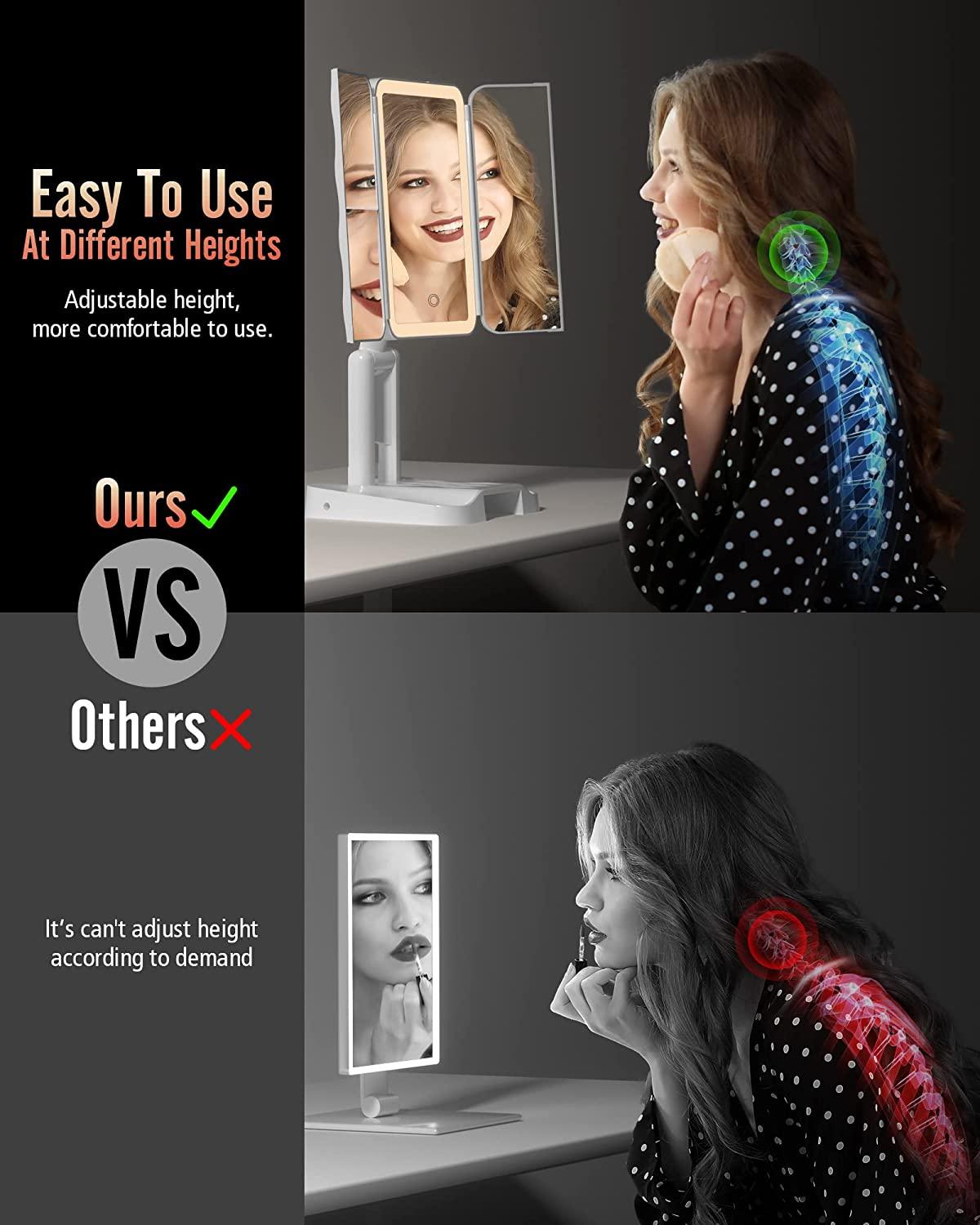 Makeup Mirror with Lights and Magnification, Trifold Lighted Makeup