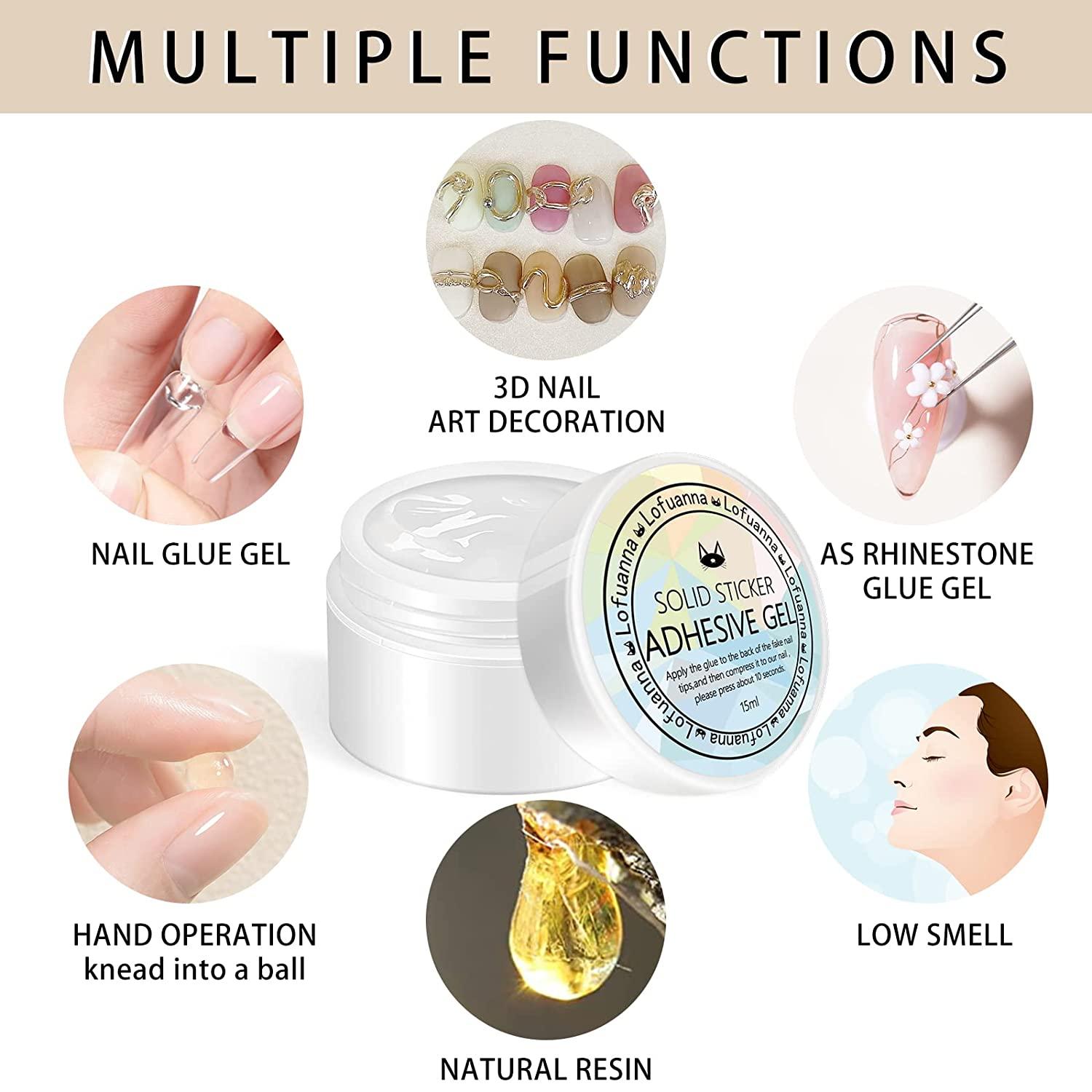 Lofuanna 15g Solid Gel Glue for Nail Tips,Nail Art Rhinestone Glue Gel