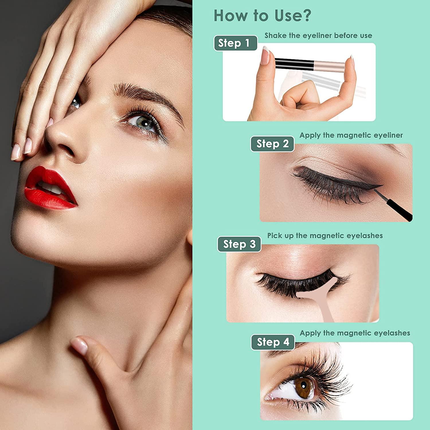 Eyelashes with Eyeliner Kit with Tweezers 2 Tubes of