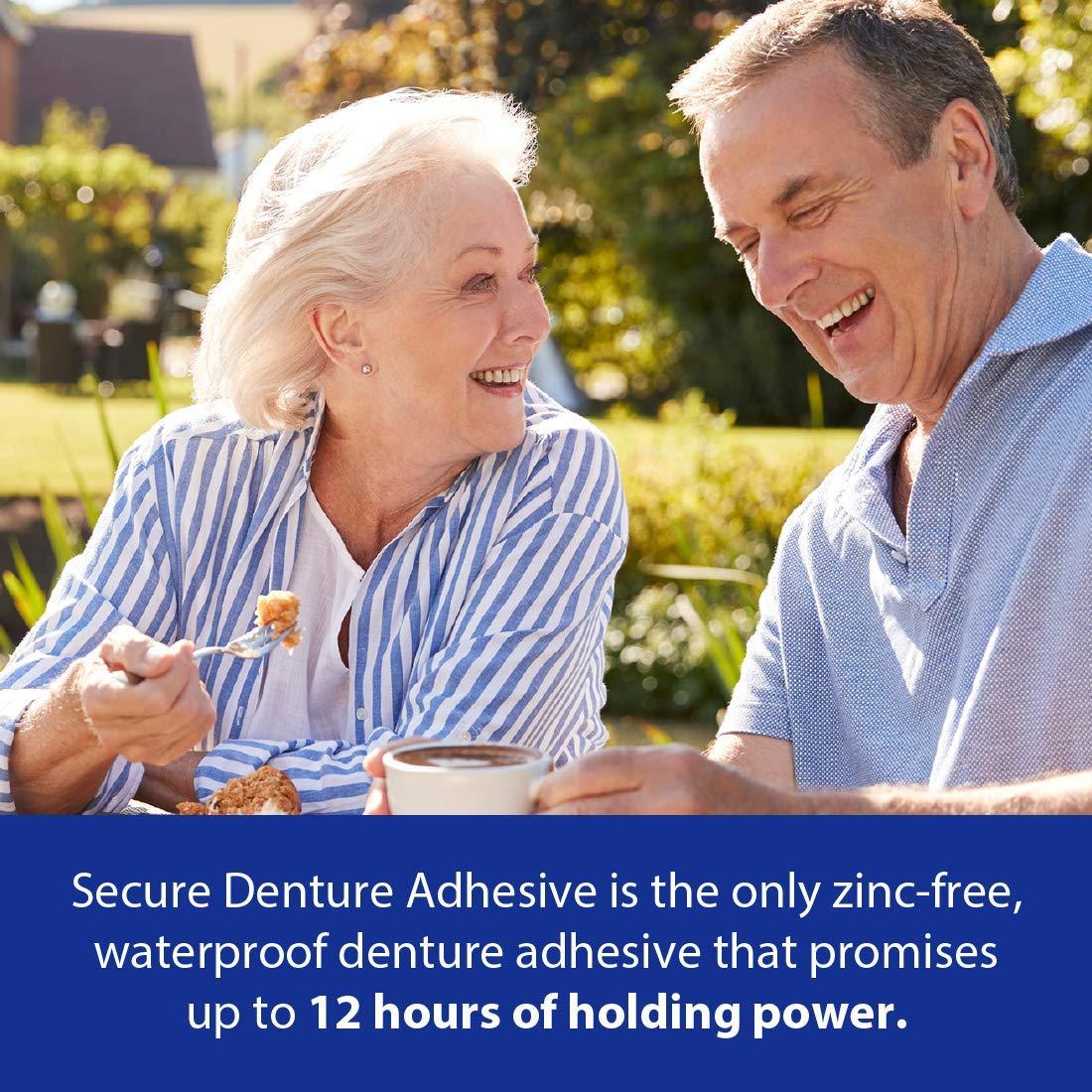 Secure Waterproof Denture Adhesive Zinc Free Extra Strong Hold For