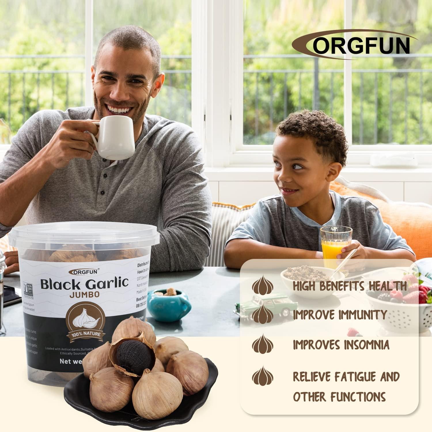 ORGFUN Jumbo Whole Black Garlic, Premium Fermented Black Garlic Cloves