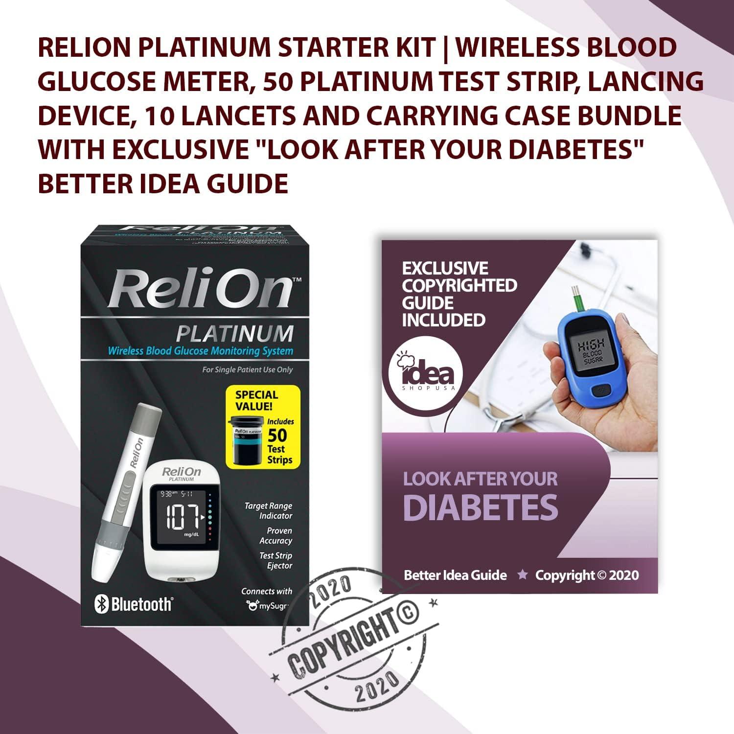 ReliOn Platinum Starter Kit Wireless Blood Glucose Meter with 50 Test