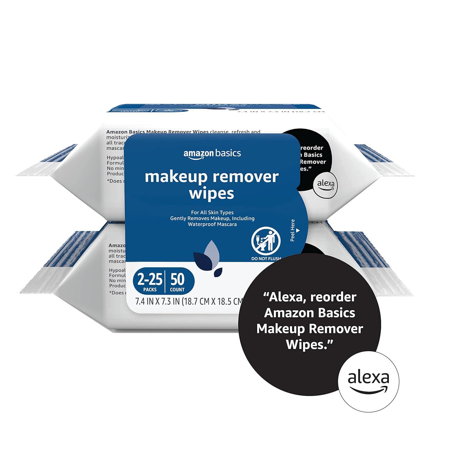 Amazon Basics Make Up Remover Wipes Original 50 Count (2 Packs of 25