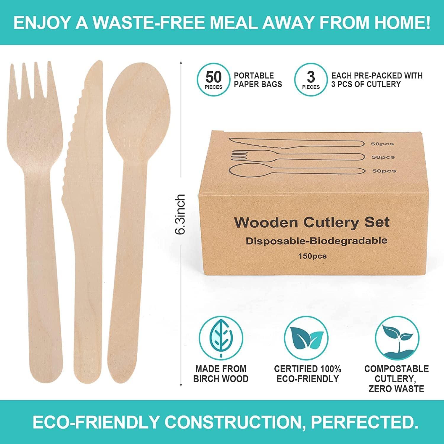 100Pcs Wooden Forks Disposable Set Alternative to Plastic, Eco
