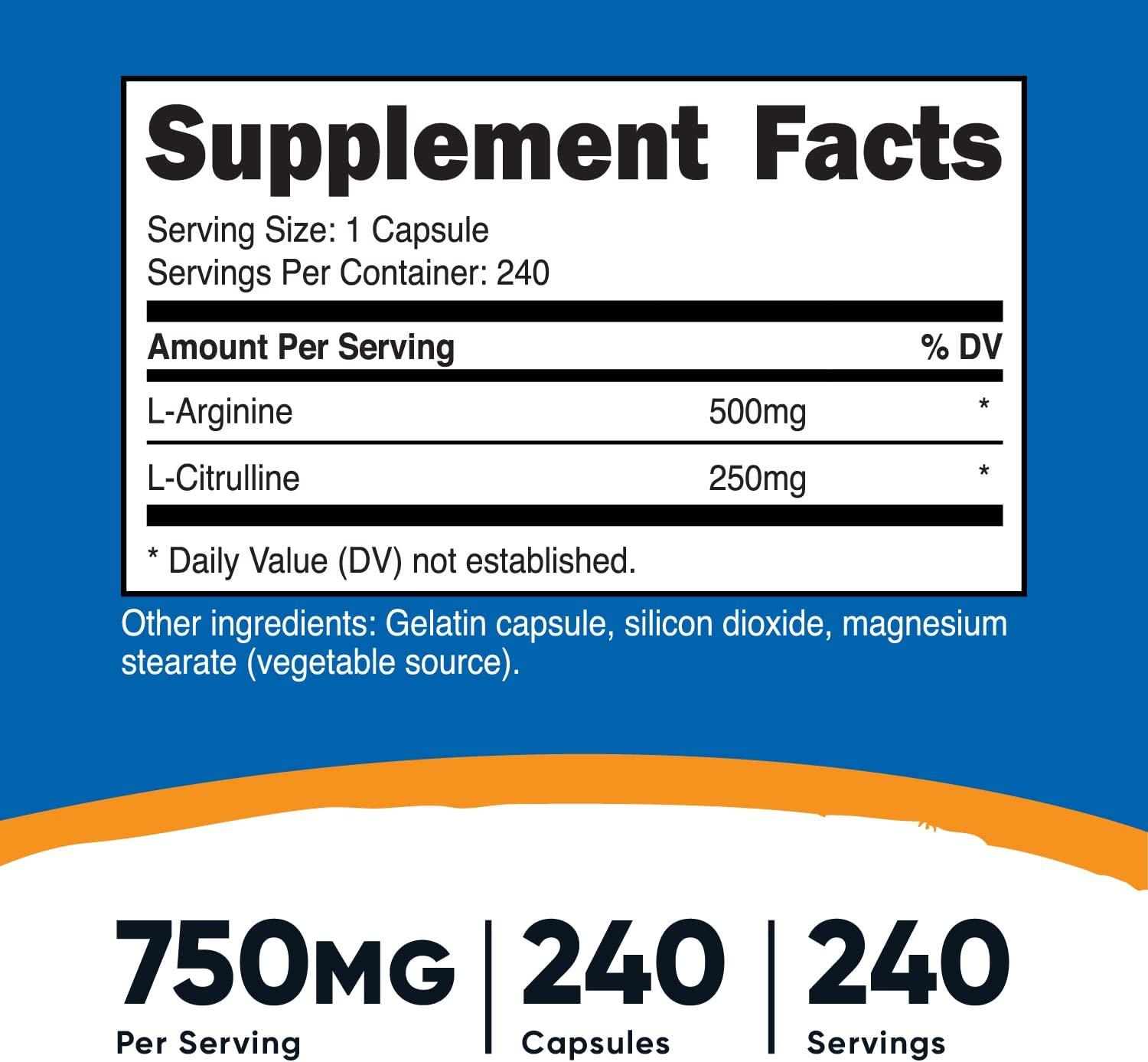 Nutricost L-Arginine L-Citrulline Complex 750mg - 240 Capsules | Boost  Performance & Recovery | Buy Now with Express International Delivery |  GoSupps.com
