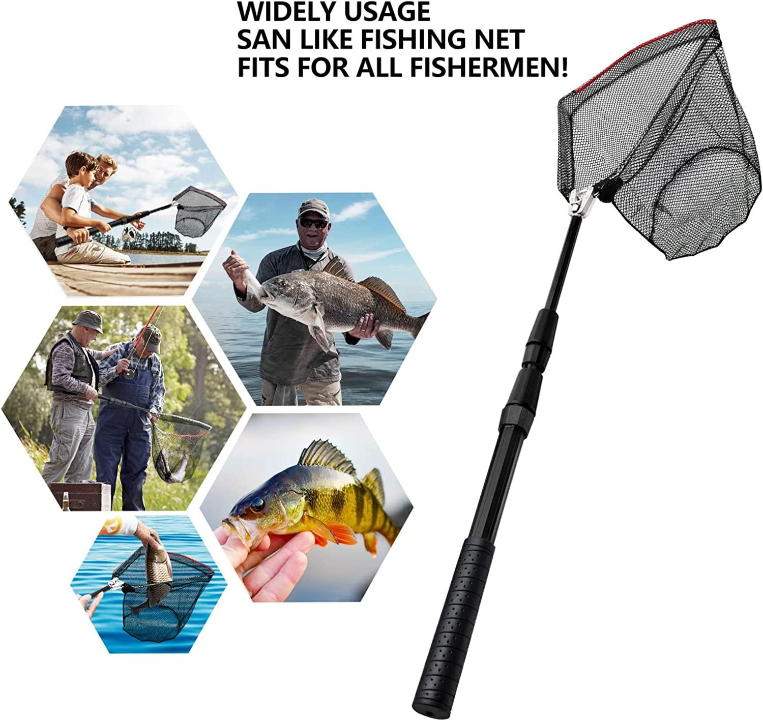 SAN LIKE Fishing Net Fish Landing Nets Collapsible Telescopic Sturdy Pole  Handle for Saltwater Freshwater Extending to 36/43/71/98inches 49inch-Black