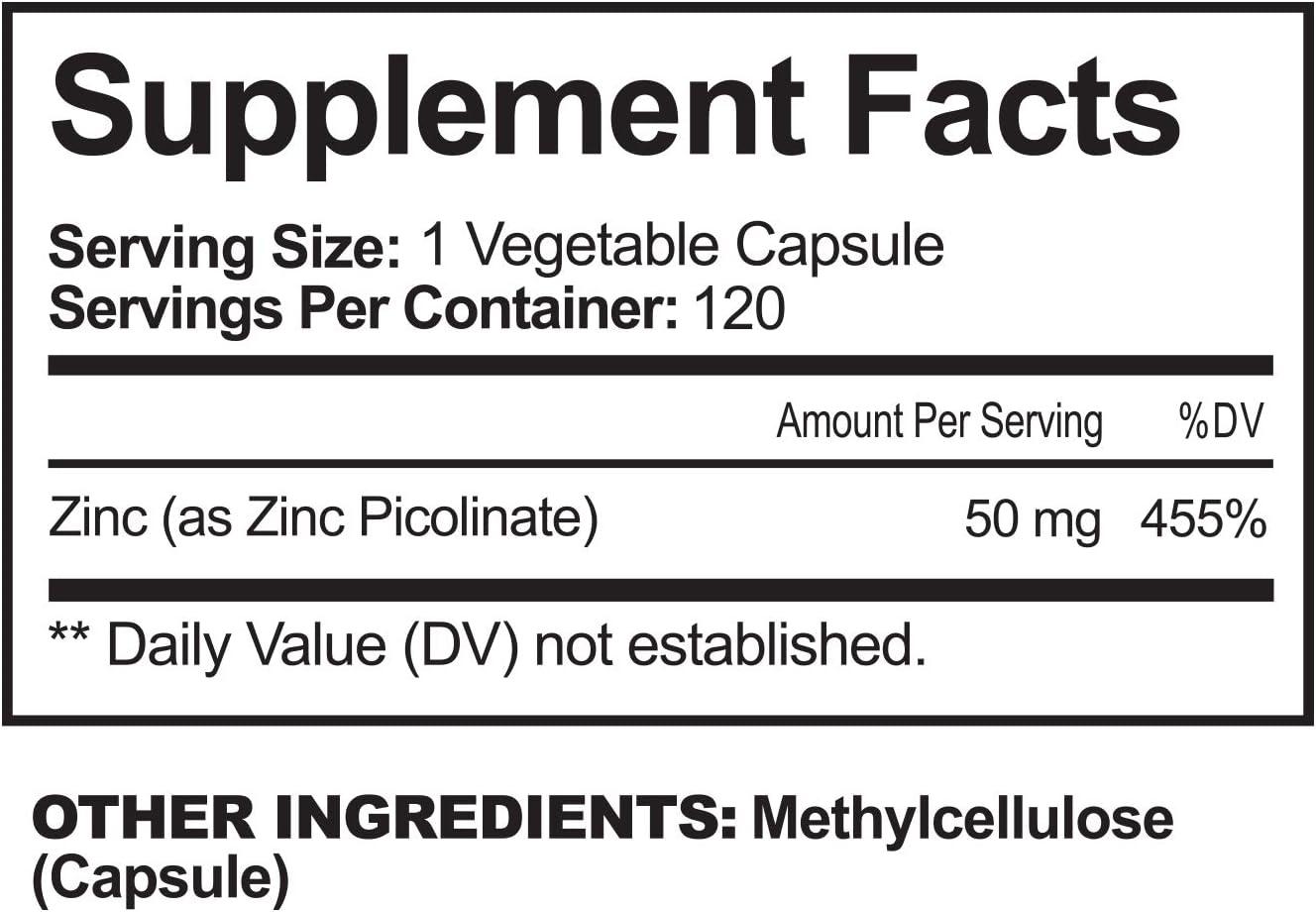 NutriFlair Zinc Picolinate 50mg 120 Capsules Maximum Absorption Zinc